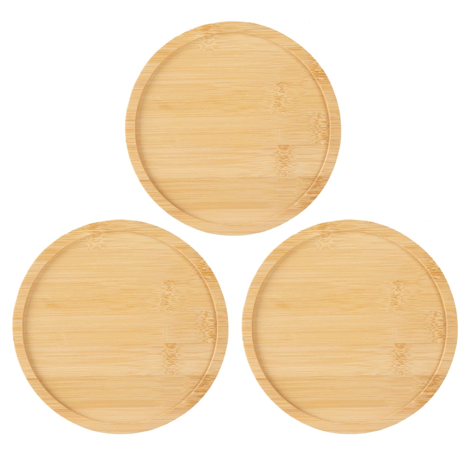 3 Pack Bamboo Saucer, 6 Inch Plant Saucer, 5" Cactus Plant Tray, Round Bamboo Tray for Modern Ceramic Flower Pot, Planter Pot, Cup Holder, Spoon Holder, Kitchen Utensil Rest