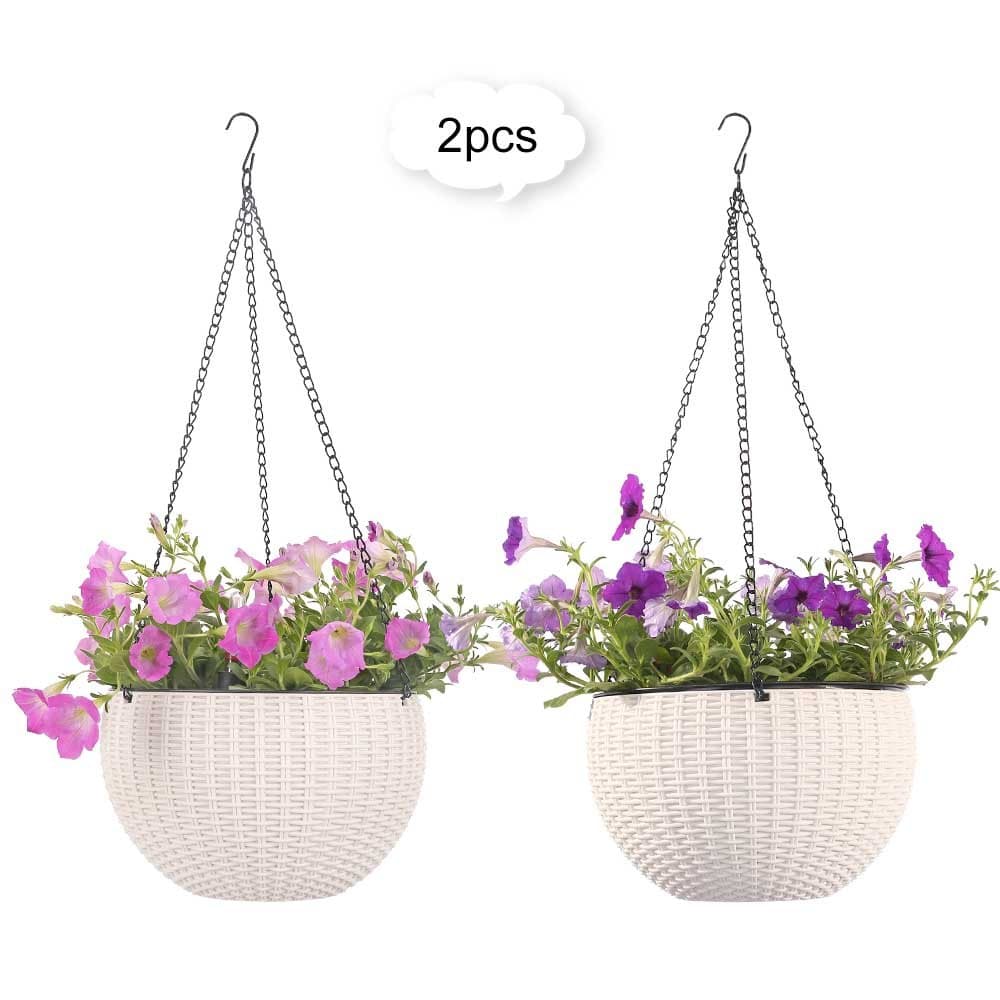 YANXUS Growers Hanging Basket, Indoor Outdoor Hanging Planter Basket, 8.9 in.Round Resin Garden Plant Hanging Planters Decor Pots, Set of 2 (White)