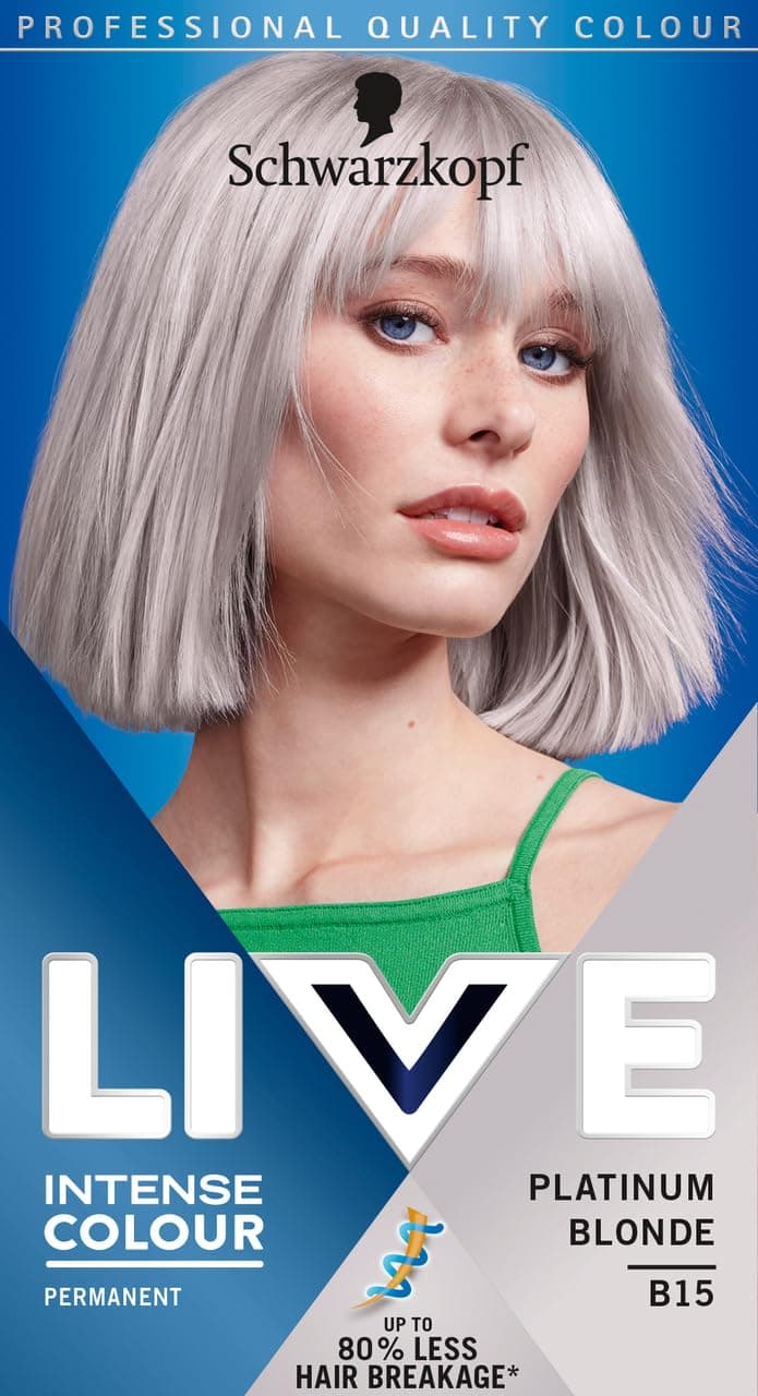 Schwarzkopf LIVE Intense Colour Platinum Blonde Permanent Hair Dye B15, Long ...