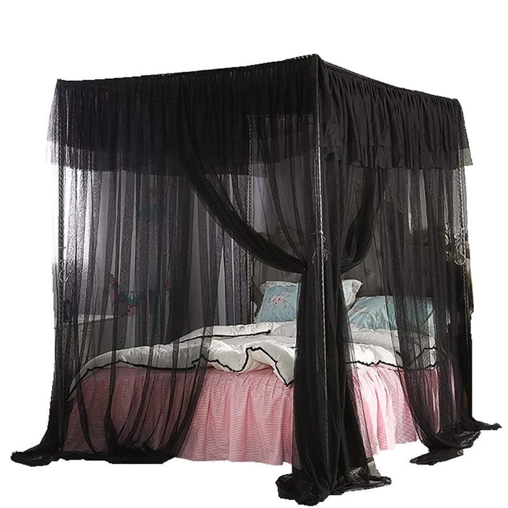 Mengersi 4 Corners Post Bed Canopy Bed Curtains Bed Frame Drapes Bedroom Decoration (King, Black)