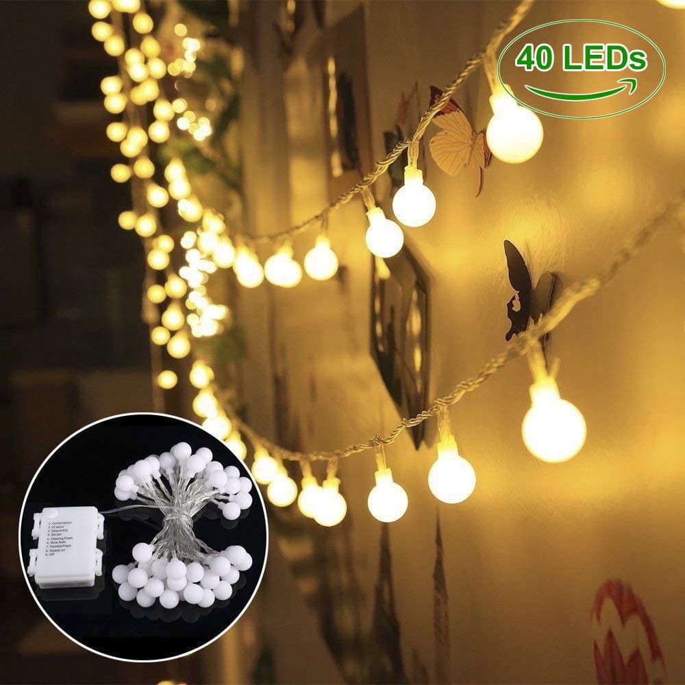 Globe String Lights, 40 LED Waterproof Decorative String Lights Outdoor, IP 65, Battery Operated Starry Fairy Lights for Patio, Christmas, Garden, Wedding, Parties