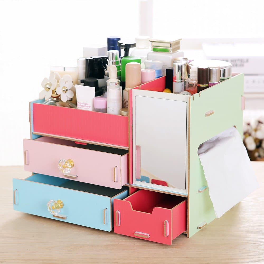 EveryGo1 DIY Creative Ctorage Box Explosion Paragraph Makeup Box Storage Box Wooden Cosmetics Storage Box (Mix color)