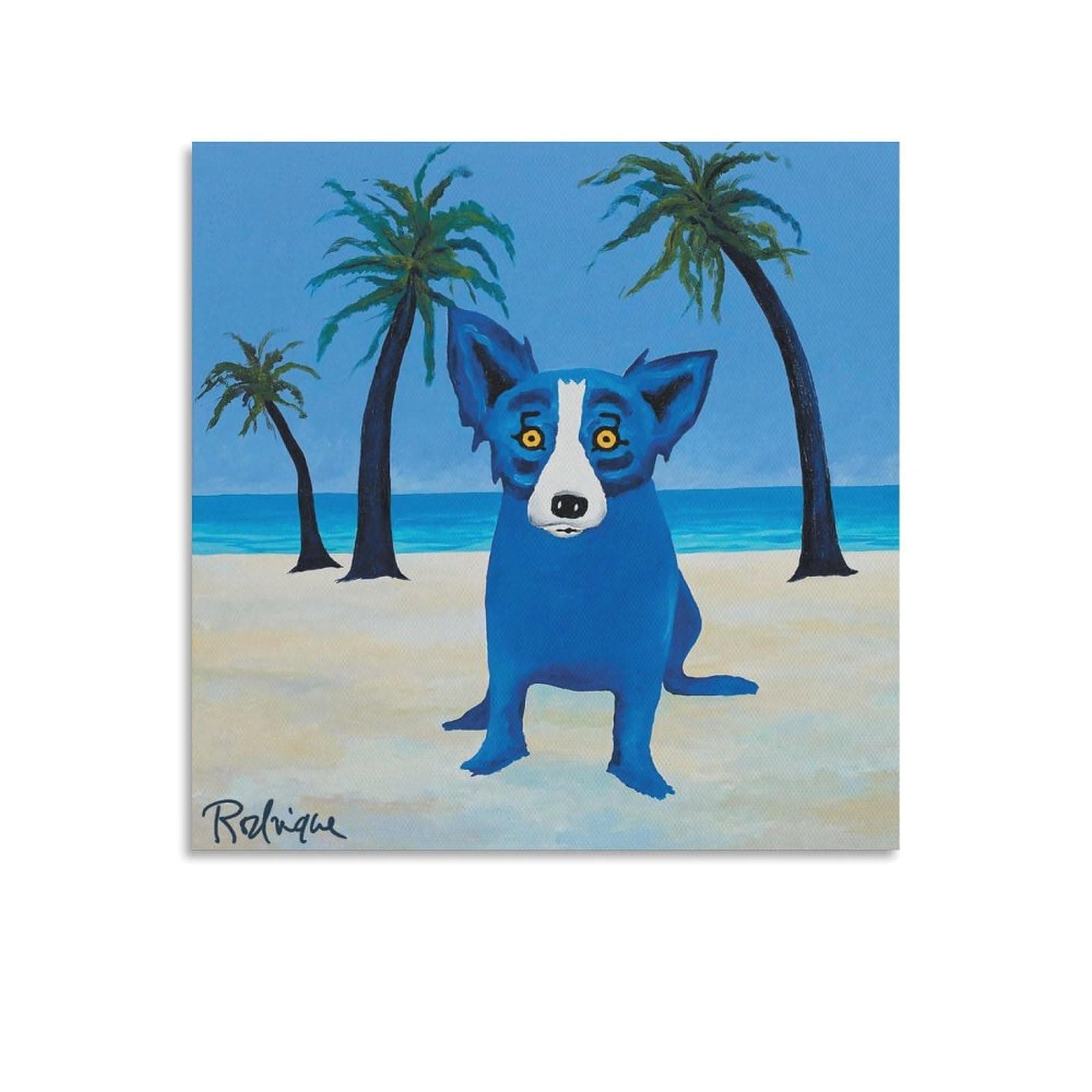 Blue Sea,George Rodrigue Blue Dog Poster Decorative Painting Canvas Wall Art Living Room Posters Bedroom Painting 20x20inch(50x50cm)