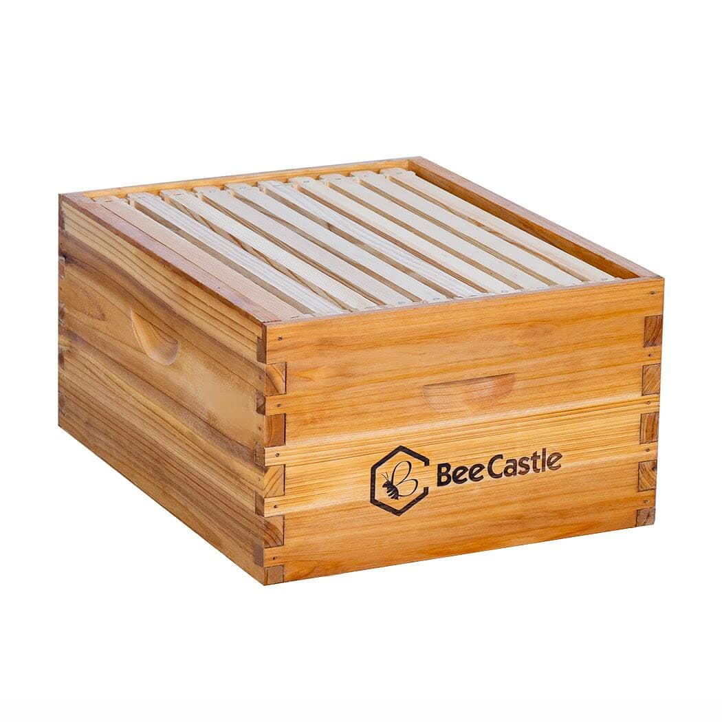 Heavy Wax Coated Langstroth 10-Frame Deep/Brood Box with Frames and Beeswax Coated Foundation Sheet