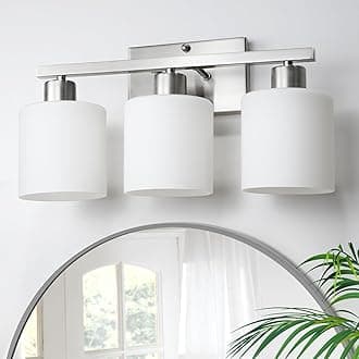 CANMEIJIA 3-Light Bathroom Vanity Light Fixtures with Brushed Nickel, Modern Vanity Lighting for Bedroom Living Room, Vanity Lights with Milky White Glass Shades, E26 Socket, Bulbs Not Included