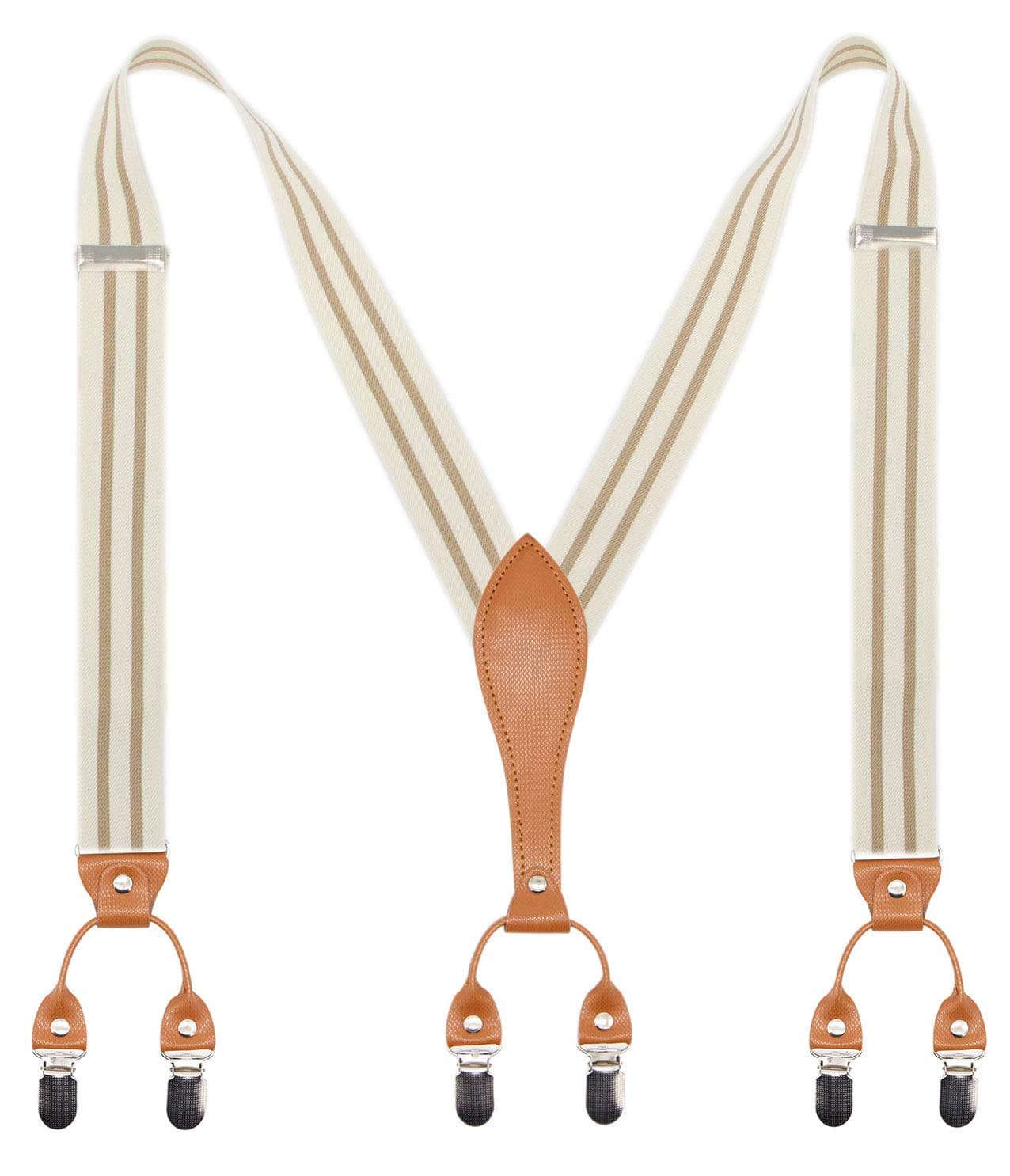 Mens Suspender Wide Leather 6 Metal Clips Adjustable Straps Y Shape