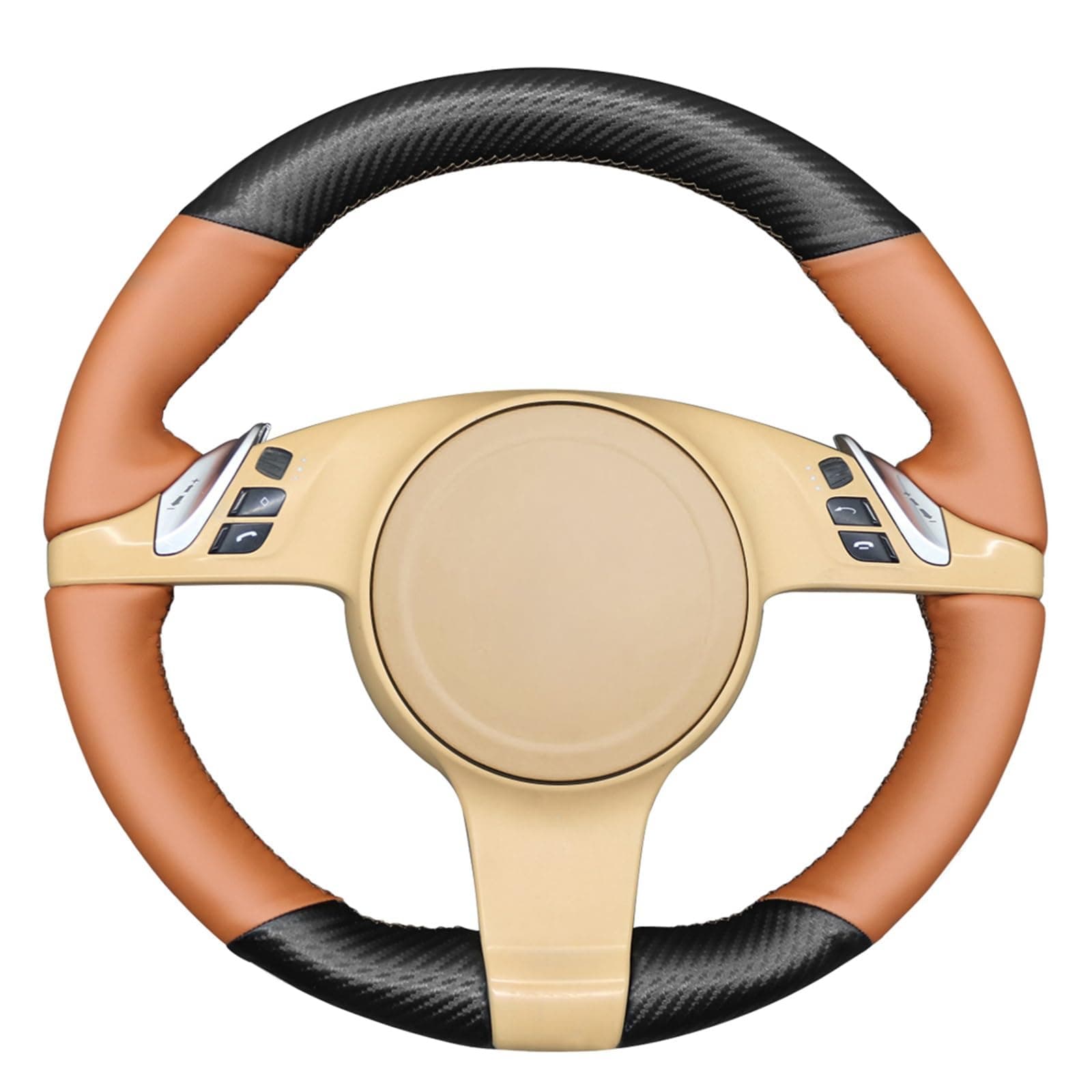 MEWANT Matte Carbon Fiber + Leather DIY Car Steering Wheel Cover Accessories for Porsche 911 (991) 2009-2016 / Boxster (981) 2009-2016/Cayman (981) 2009-2016/Cayenne 2011-2014/Panamera 2010-2016