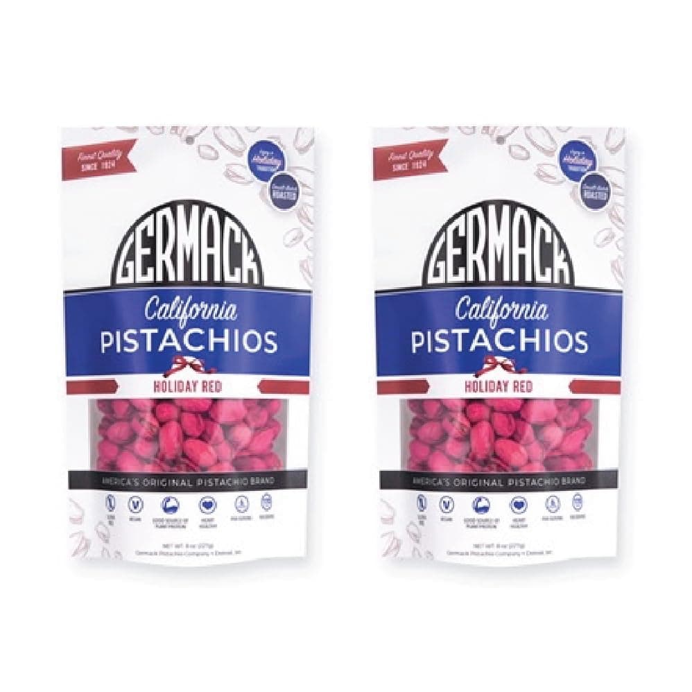 Germack® - Holiday Red Pistachio Nuts - Roasted and Salted (Set of 2, 8oz Bags)