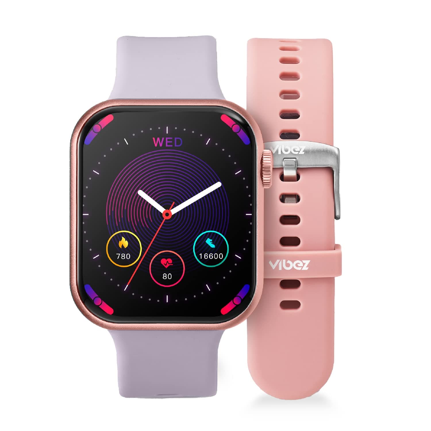 VibezVibez by Lifelong Hype Women Smartwatch with Bluetooth Calling|Multiple Straps (VBSWW801, 1 Year Manufacturer Warranty, Rose Gold)