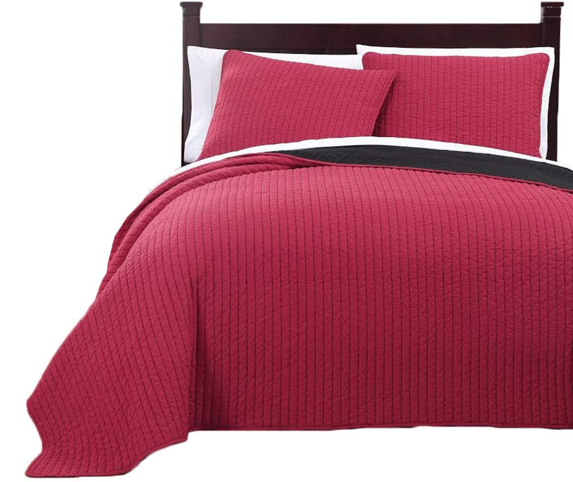 Project Runway Microfiber Queen Size 3PC Reversible Coverlet Set, Red with Black