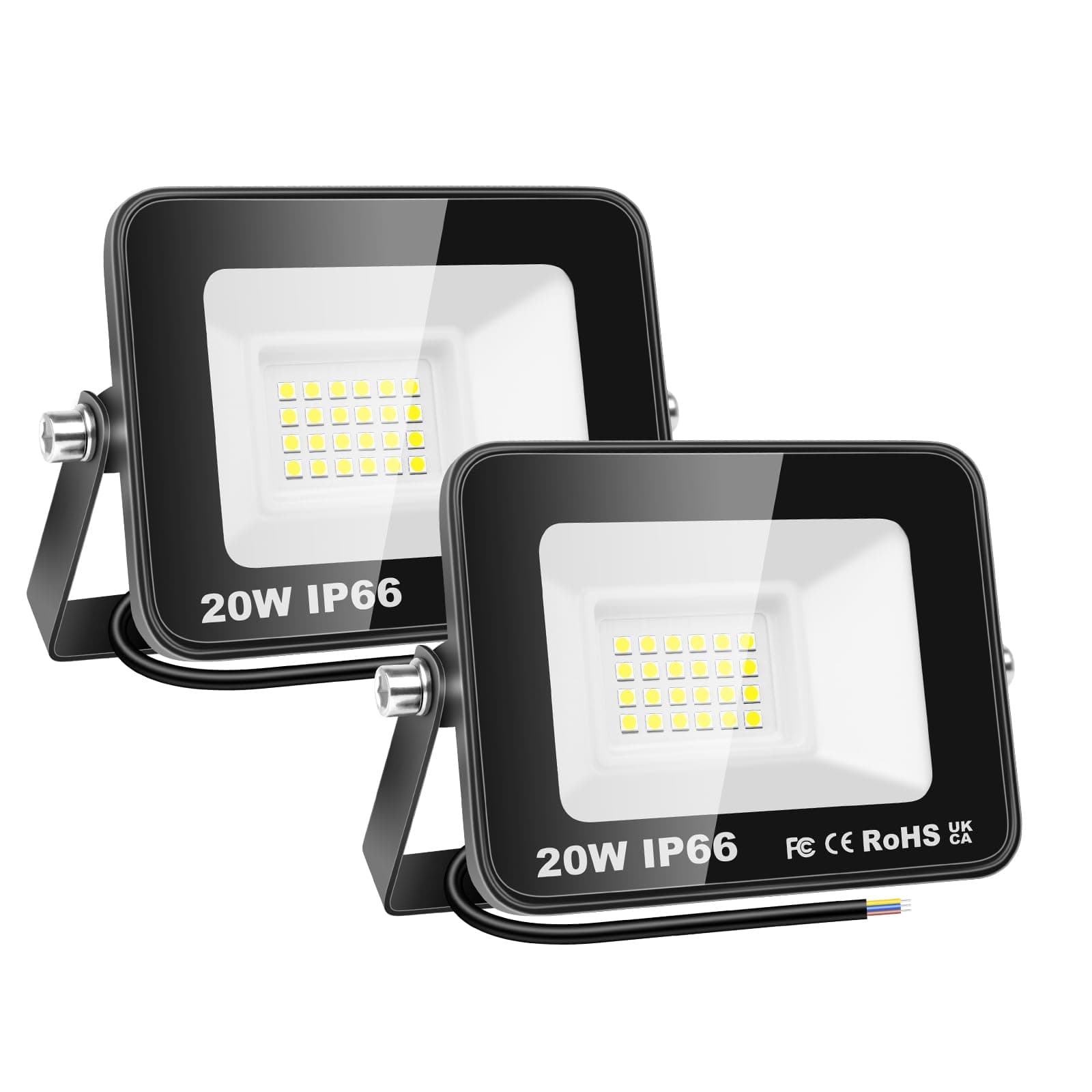 PICAA 2PCS 20W LED Flood Lights Outdoor, Super Bright Security Lights, IP66 Waterproof Floodlight, Cold White (6500K) Wall Light, Perfect for Garden, Yard, Garage, Patio,Warehouse, Parking Lot