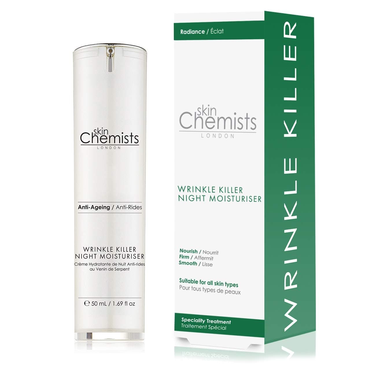 SkinChemists London Wrinkle Killer Night Moisturiser (50ml), visibly smoothen the look of lines and wrinkles while you sleep.