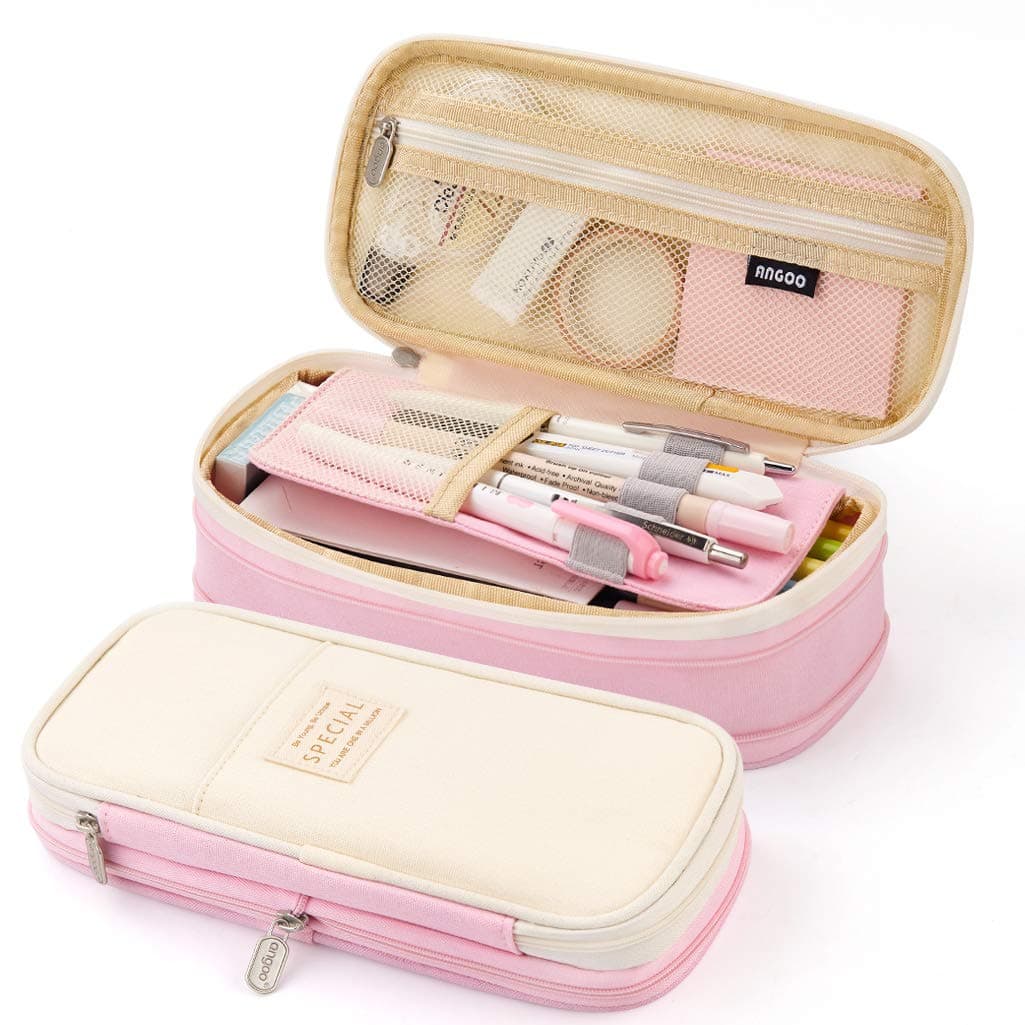 Big Capacity Pencil Pen Case Office College School Large Storage High Capacity Bag Pouch Holder Box Organizer Blue (Pink)