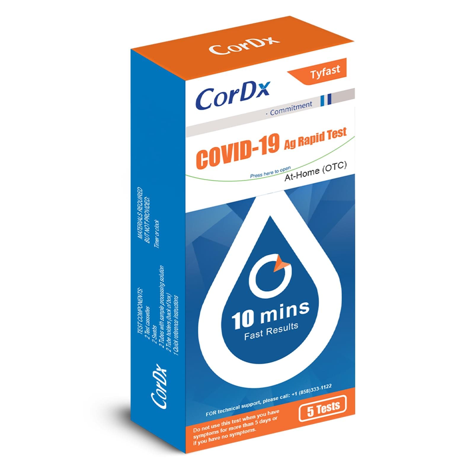 CorDx TyFast at Home COVID 19 Antigen Rapid Test Kit, Easy, Accurate, Fast Results in 10 Minutes. (5-Pack)