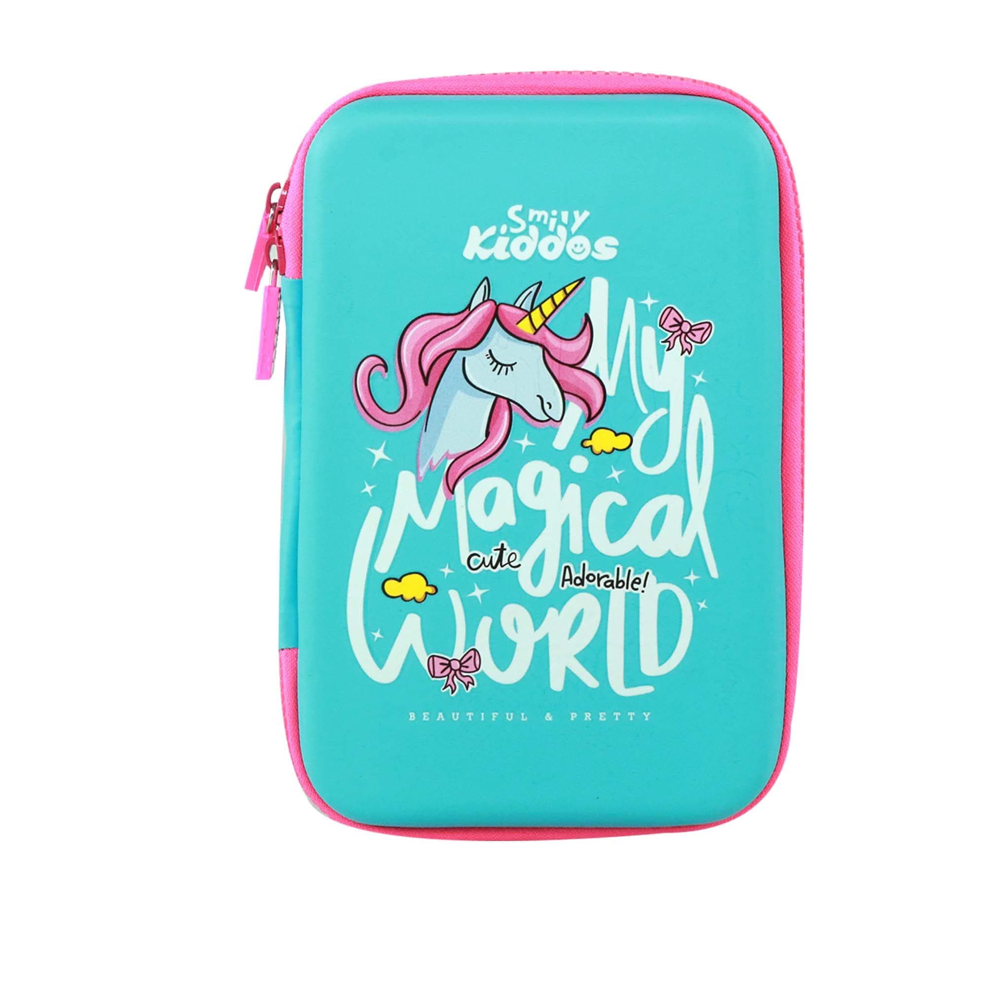 Ethylene Vinyl Acetate (Eva) Single Compartment Pencil Case Stylish Cute Large Capacity Hardtop Eva Pencil Case Organizer School Kids Girls Women Multi Purpose| Magic Unicorn | Light Blue