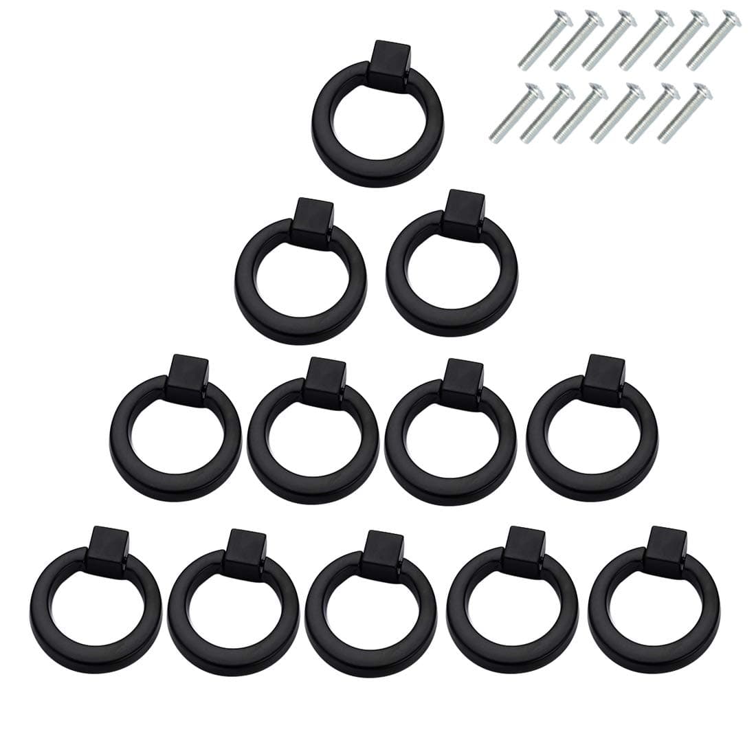 RuiyiF 12 Pack Cabinet Ring Knobs and Pulls, Single Hole Hardware Handle Black Ring Handle for Dresser Drawer Cupboard