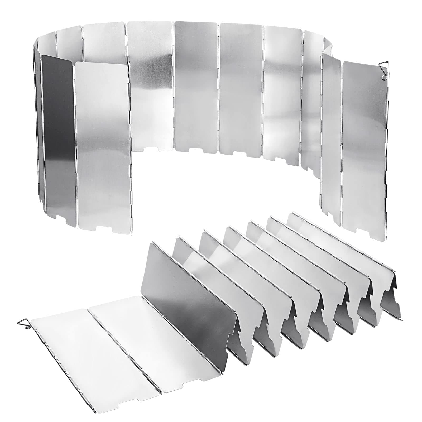 2 Pack Camping Stove Windscreen 16 Plates Folding Outdoor Stove Windscreen Aluminum Camp Stove Windscreen with Carrying Bag, Camping Stove Windshield for Camping Picnic, Backpacking, Cooking