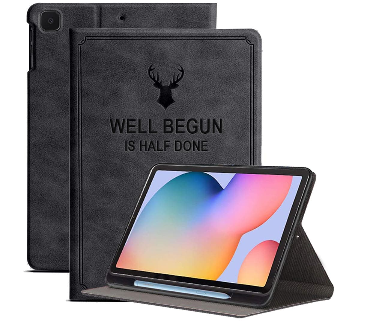 ProElite Cover for Galaxy Tab S6 Lite 2024, Deer Multi Angle Case Cover for Samsung Galaxy Tab S6 Lite 10.4 Inch with S Pen Holder, Supports Auto Sleep Wake, Black