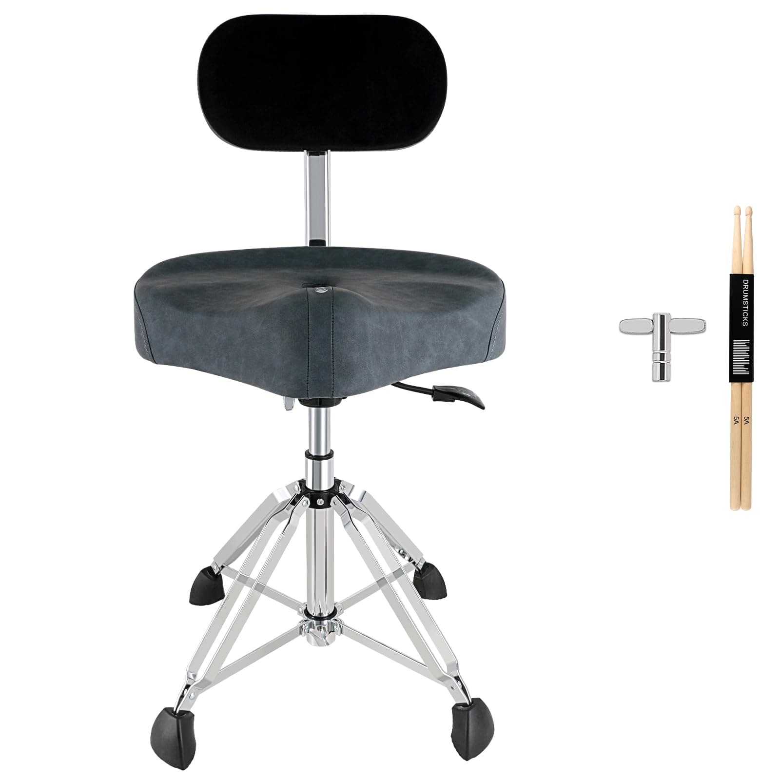 Drum Thrones with Backrest Hydraulic Drum Stool Height Adjustable Air Lift Drum Thrones 4 Legs Heavy Duty Drum Seat 4.3" Thick Padded Drum Chair Drum Stool for Drummer, Guitar Player (Blue)