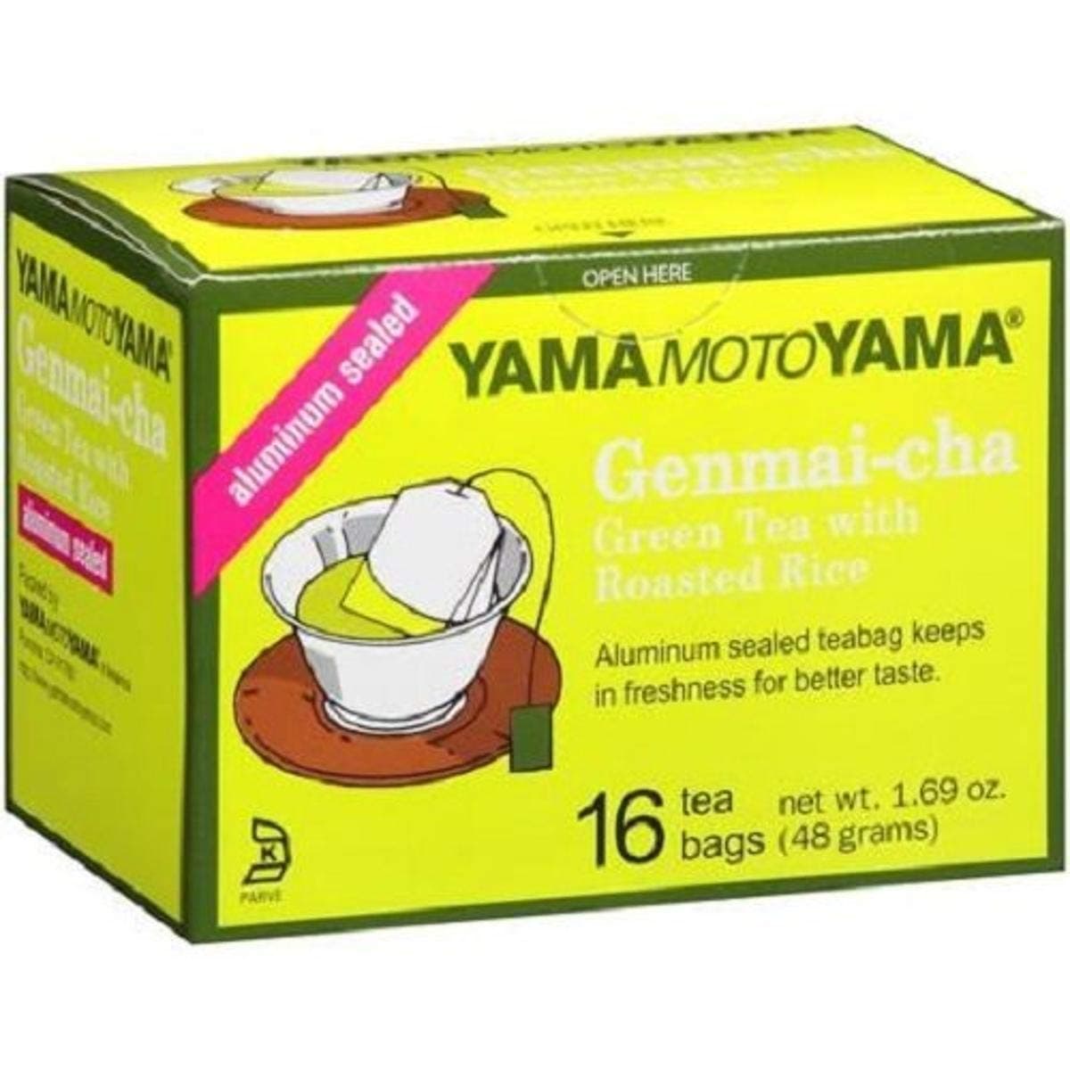 Guong Yamamotoyama Genmai-cha Green Tea with Roasted Rice, 16 Tea Bags 1.69-Ounce Boxes (Pack of 12)