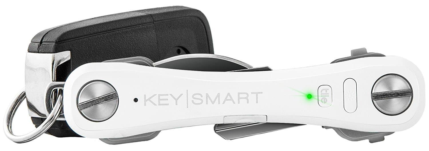 KeySmart Pro - Compact Smart Key Holder w LED Flashlight & Tile Bluetooth, EDC Key Organizer, Attach Car Key Fob, Other Mini Tools & Accessories (up to 10 Keys, White) - Discontinued