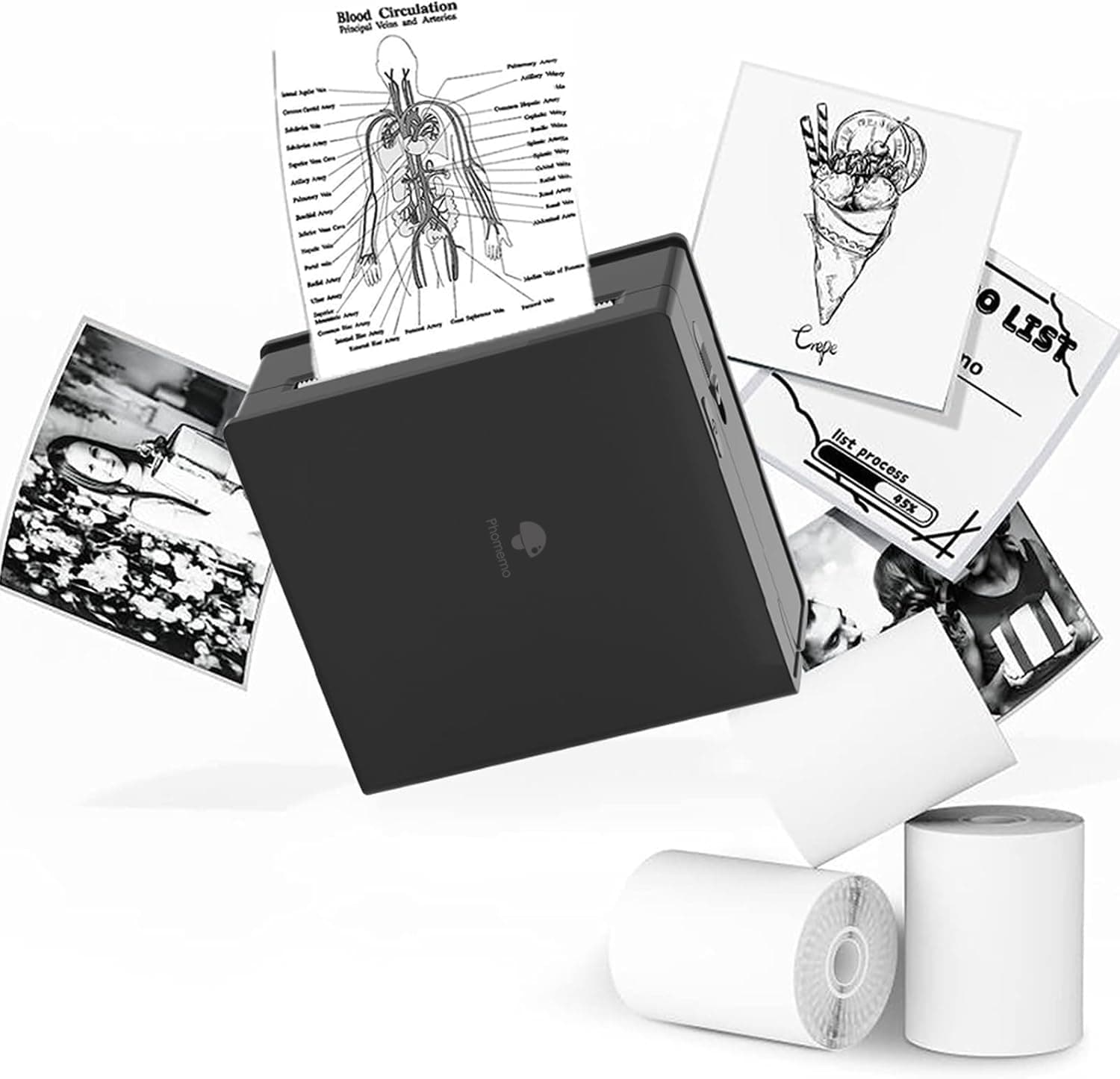 Phomemo Mini Note Printer- M02 ocket Thermal Bluetooth Mini Mobile Printer with 3 Rolls Paper, for Printing Photos, Text, Study Notes, DIY Sticker, Gift, Black