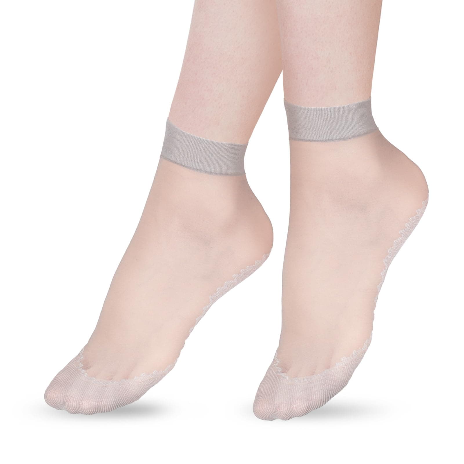 KALIONE10 Pairs Silky Nylon Ankle Socks, Women's Thin Socks, Breathable Short Ankle Stock, Elastic Silk Stockings, Anti-Slip Nylon Socks for Women and Girls,Grey
