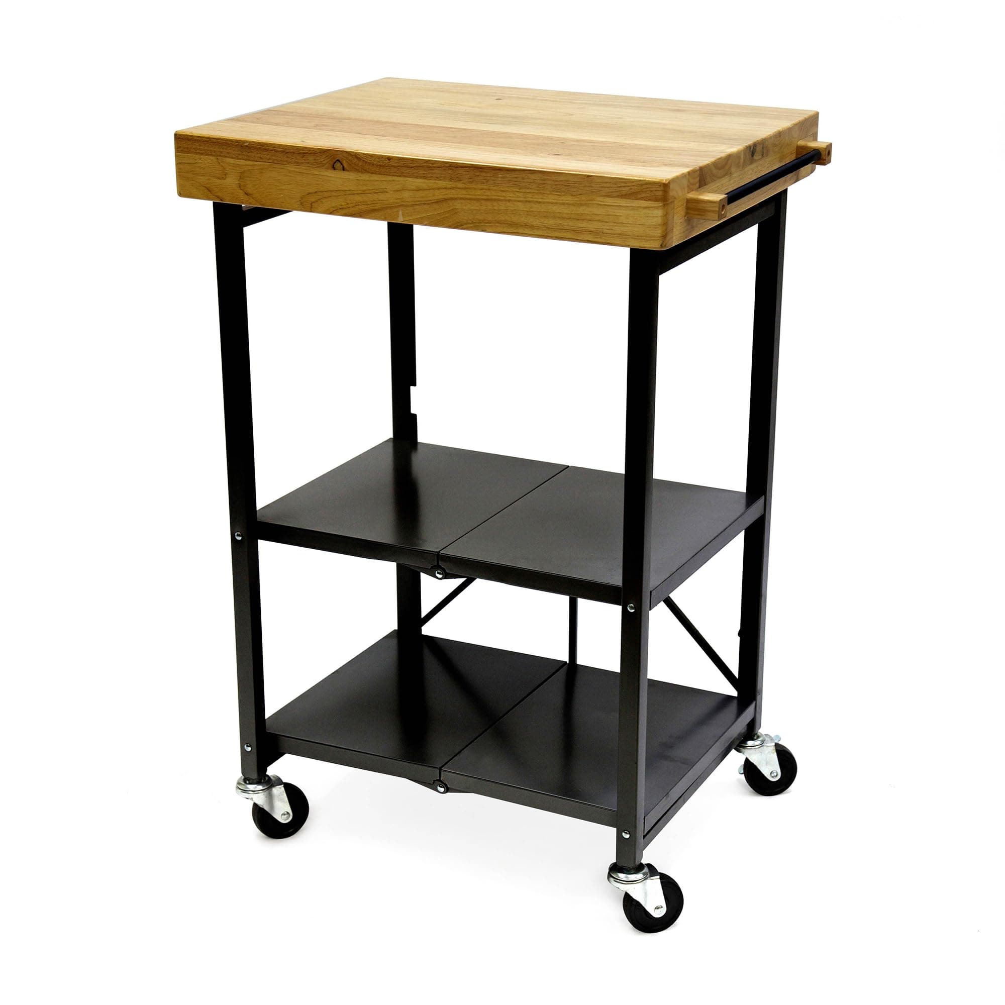Origami Folding Kitchen Cart on Wheels | for Chefs Outdoor Coffee Wine and Food, Microwave Cart, Kitchen Island on Wheels, Rolling Cart, Kitchen Appliance & Utility Cart | Black with Wood