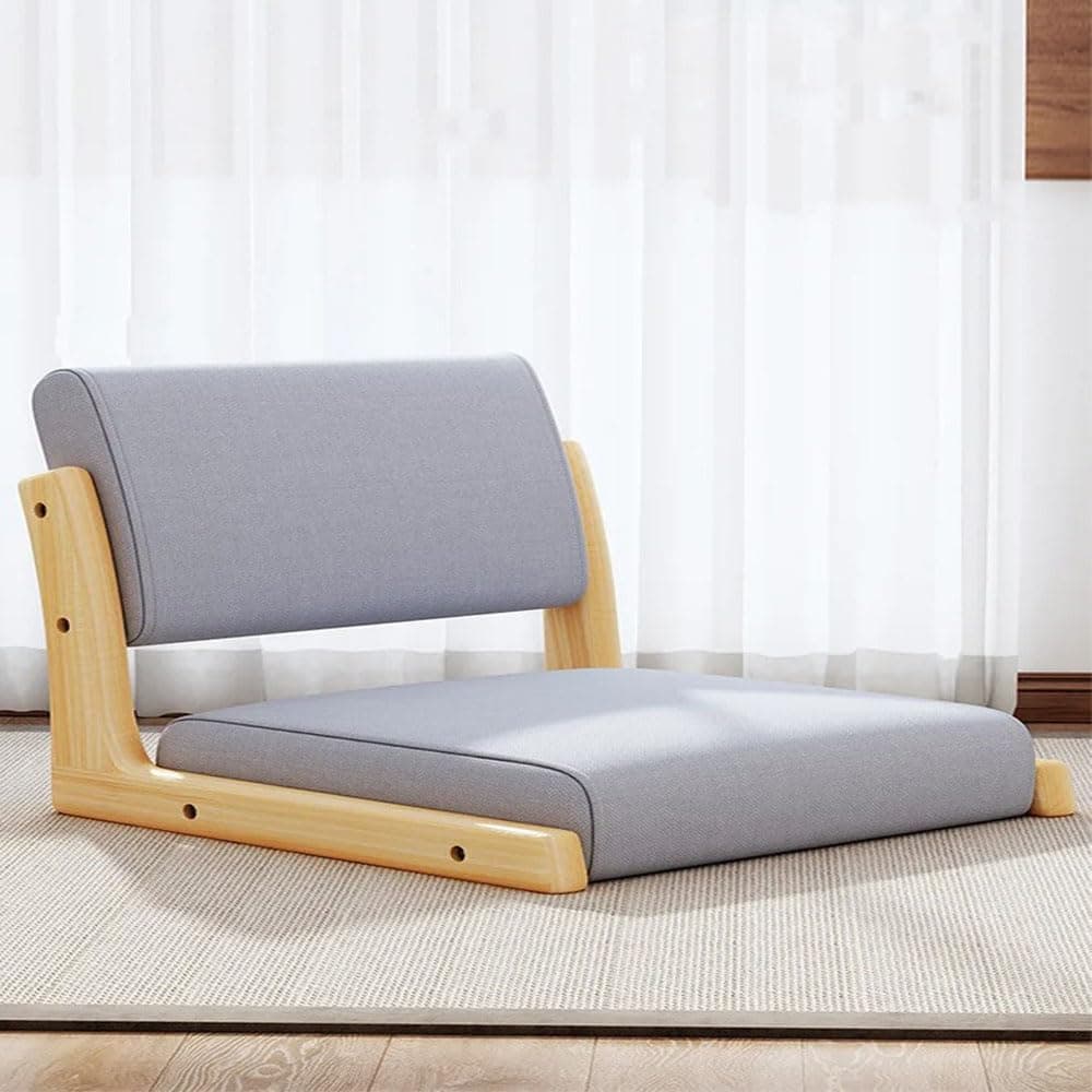 Kutis Foldable Tatami Chair, Upholstered Japanese Style Floor Chair, Wood Legless Back Rest Chair with Cushion, Accent Meditation Floor Seat for Bay Window, Living Room, Bedroom 45x48x36 cm.