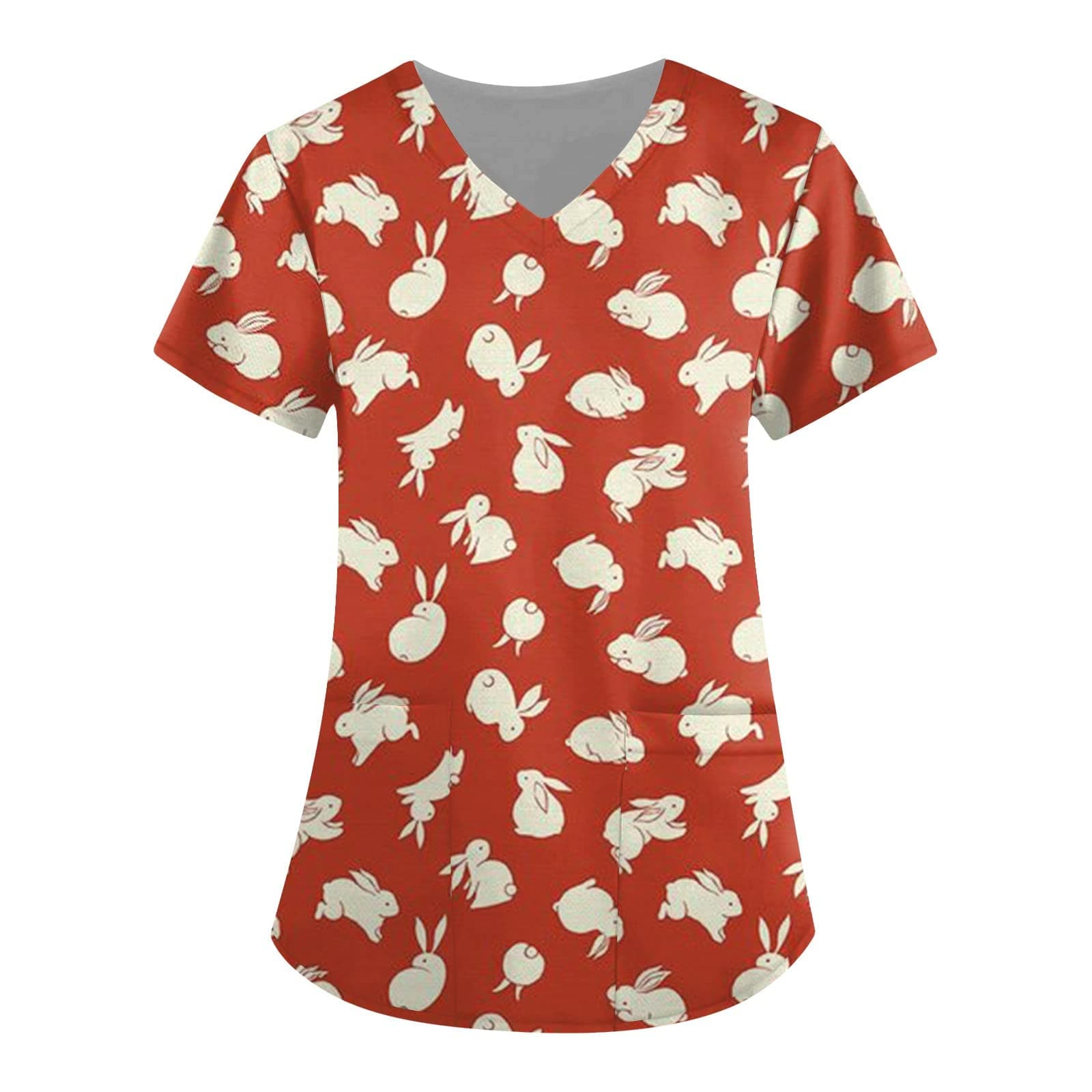 FlekmanArt Womens Breathable Easter Printed Tops Temperament V Neck Blouses 2023 Summer Dressy Short Sleeve T Shirt