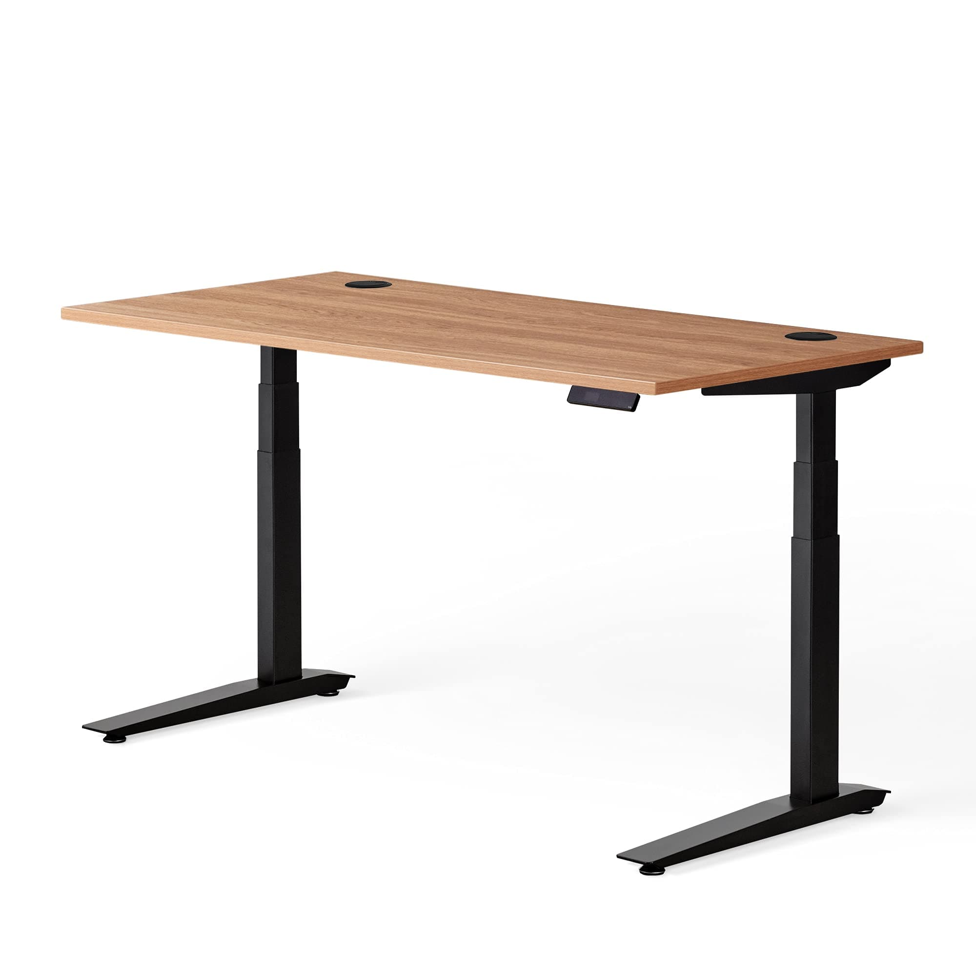 Fully Jarvis Standing Desk 60" x 27" Oak Laminate Top - Electric Adjustable Desk Height from 25.5" to 51" with Memory Preset Controller (Rectangle, Black Frame)
