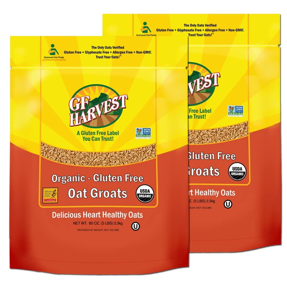 GF Harvest Gluten Free Organic Oat Groats, 5 Pound Bag, Pack of 2