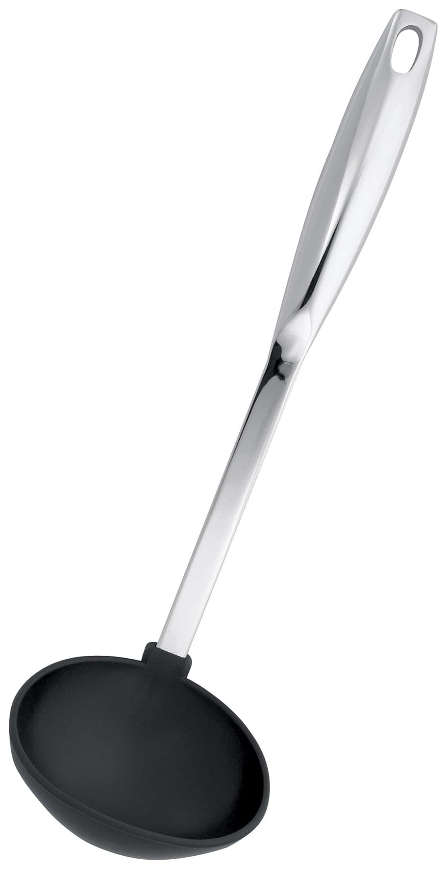 Stellar Premium Nylon Tools Soup Ladle, Polished Stainless Steel Handle, Soft Nylon End, Dishwasher Safe, for Use with Non-Stick Cookware