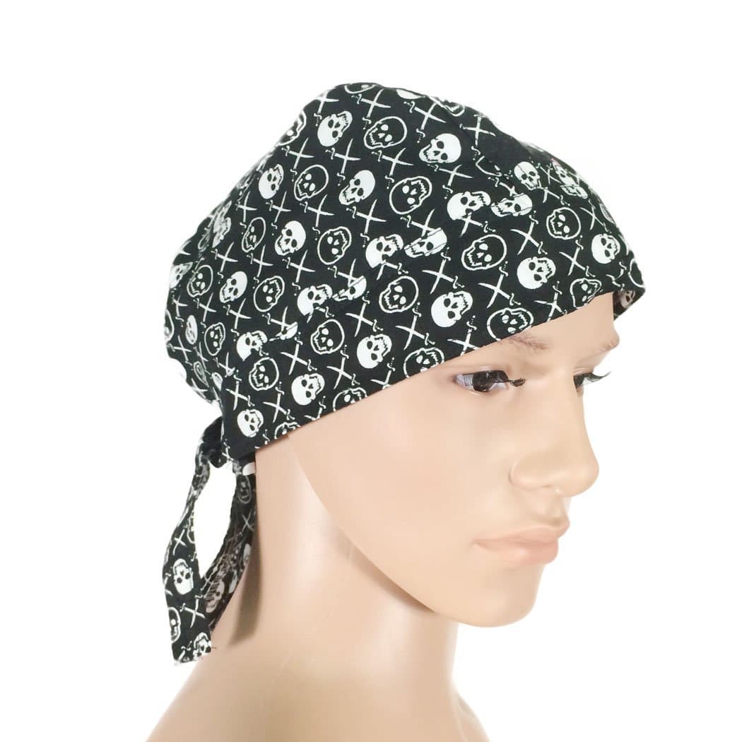 OWM Bandana Cap Cotton Print Skull Head Wraps Black