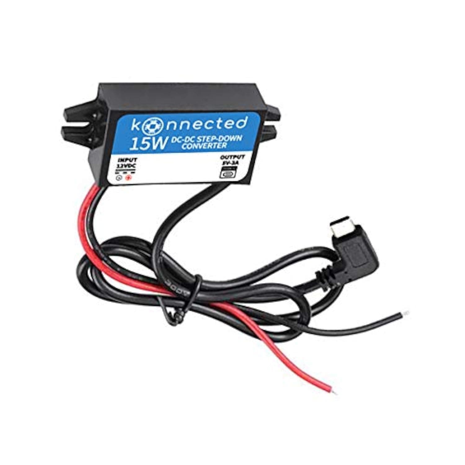 12V to USB-C (5V) Voltage Converter w/Right-Angle Type-C Connector, Step-Down Buck Converter