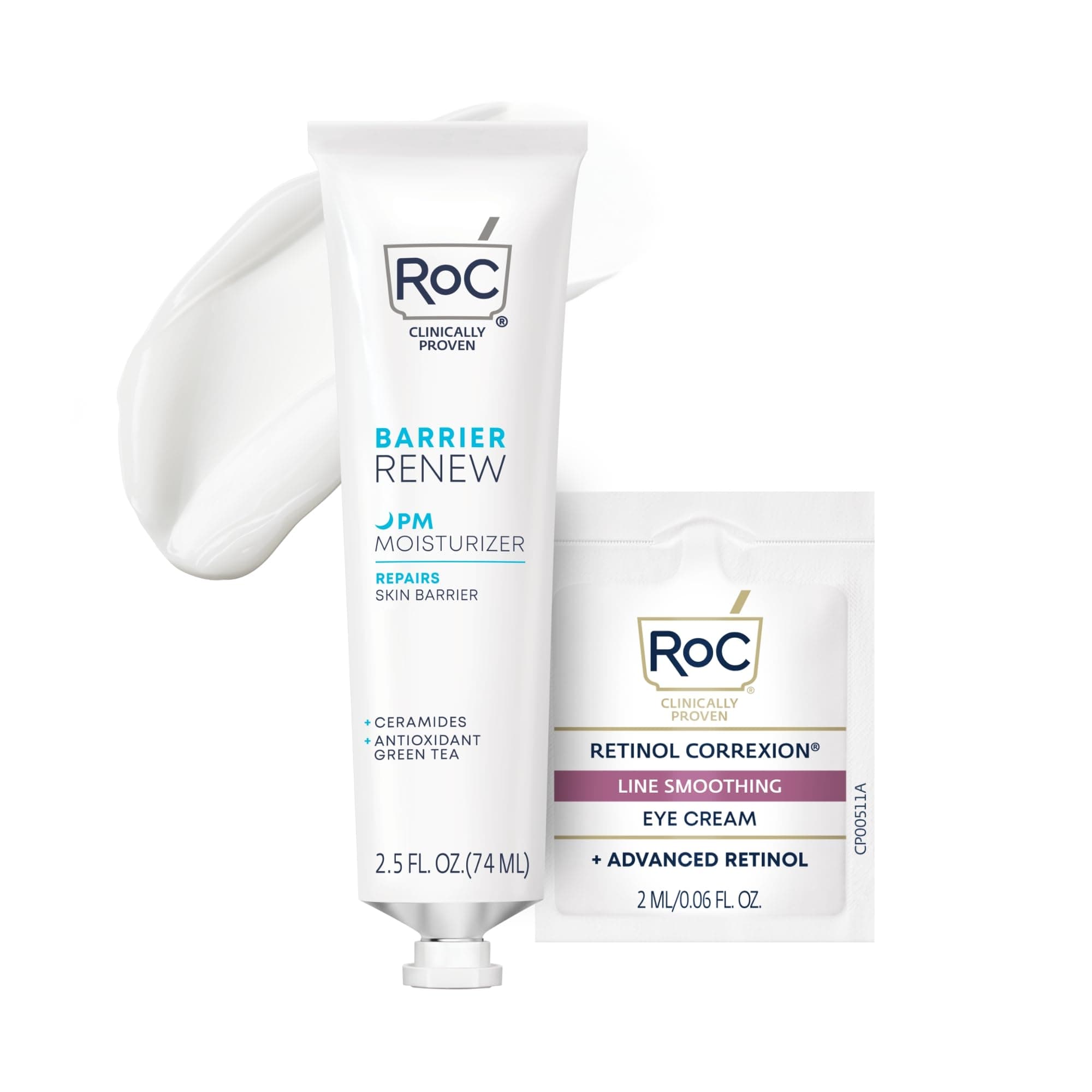 Barrier Renew Night Moisturizer with Ceramides & Antioxidant Green Tea and Lipo Peptides to Renew Skin Barrier, (2.5 oz) with Retinol Eye Cream Packette