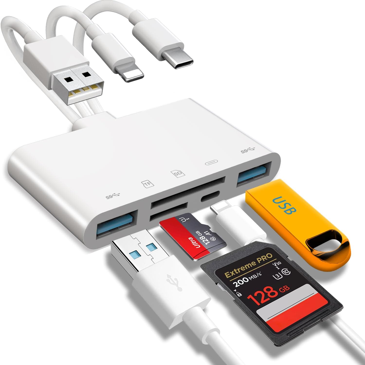 5-in-1 Memory Card Reader, USB OTG Adapter & SD Card Reader for iPhone/iPad, USB C and USB A Devices with Micro SD & SD Card Slots, Supports SD/Micro SD/SDHC/SDXC/MMC