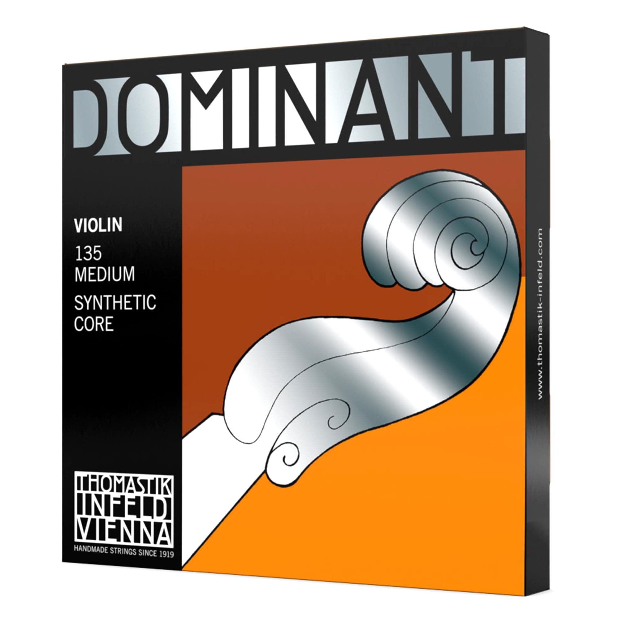 Dominant Violin Strings Complete Set, 4/4 Size, Medium Tension - 135 - Synthetic Core A & D Aluminum, G Silver Wound, E Steel Removable Ball End - The Reference Standard for Violin