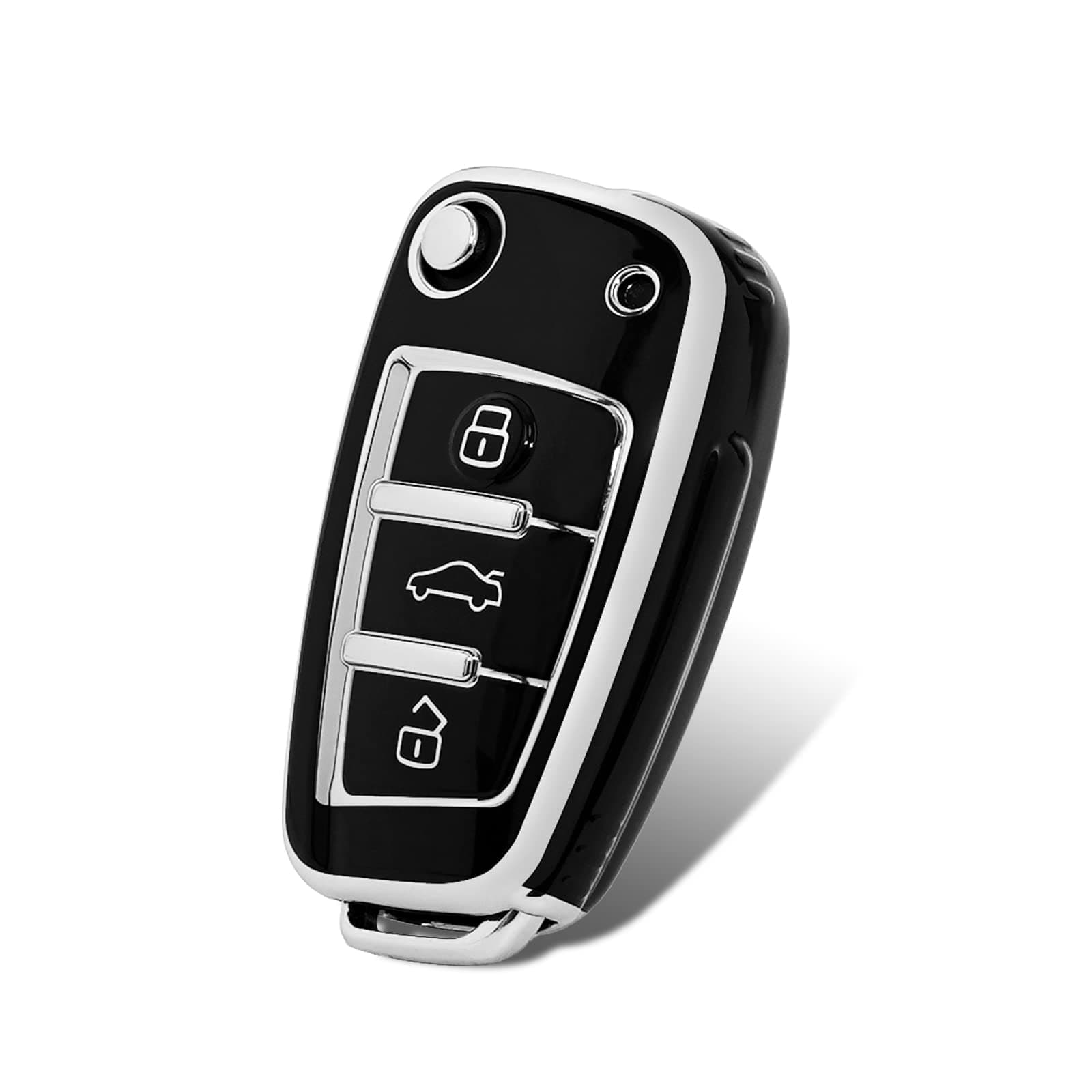 OFFCURVE for Audi Key Fob Cover, Premium Soft TPU 360 Degree Full Protection Key Shell Case Compatible with Audi A1 A3 Q3 Q7 R8 A6L TT Off-H-Black