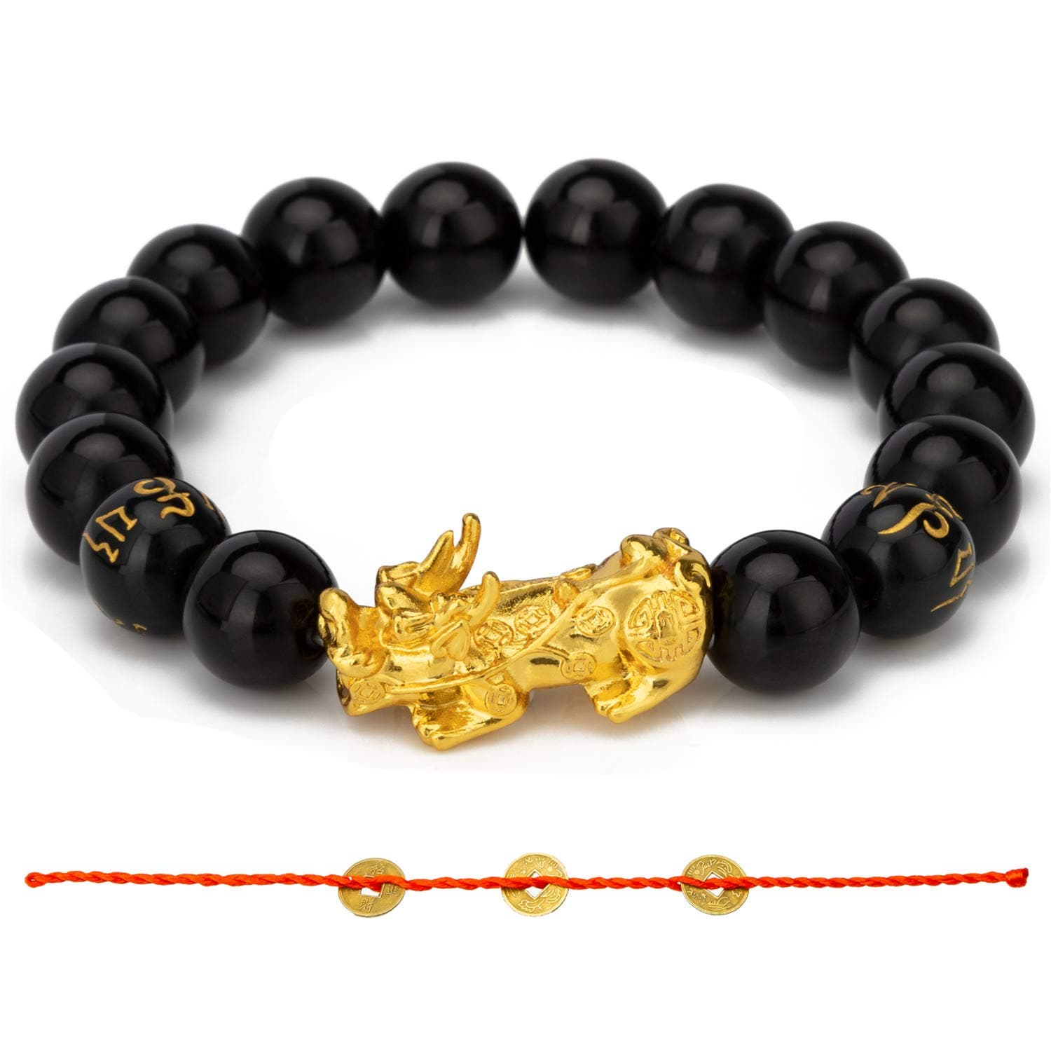 ZenBless Feng Shui Black Obsidian Bracelet Pixiu Bracelet For Women Men Lucky Pi Xiu Pi Yao Bracelet Sanskrit 12mm Beads Elasticity Sturdy And Durable Attract Lucky Wealthy Amulet Gift