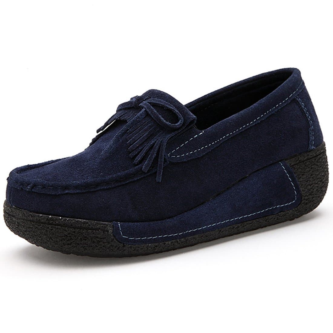 Sabe Women Platform Lace up Suede Leather Fitness Rocker Sole Moccasins Deck Loafers Wedges Driving Shoes