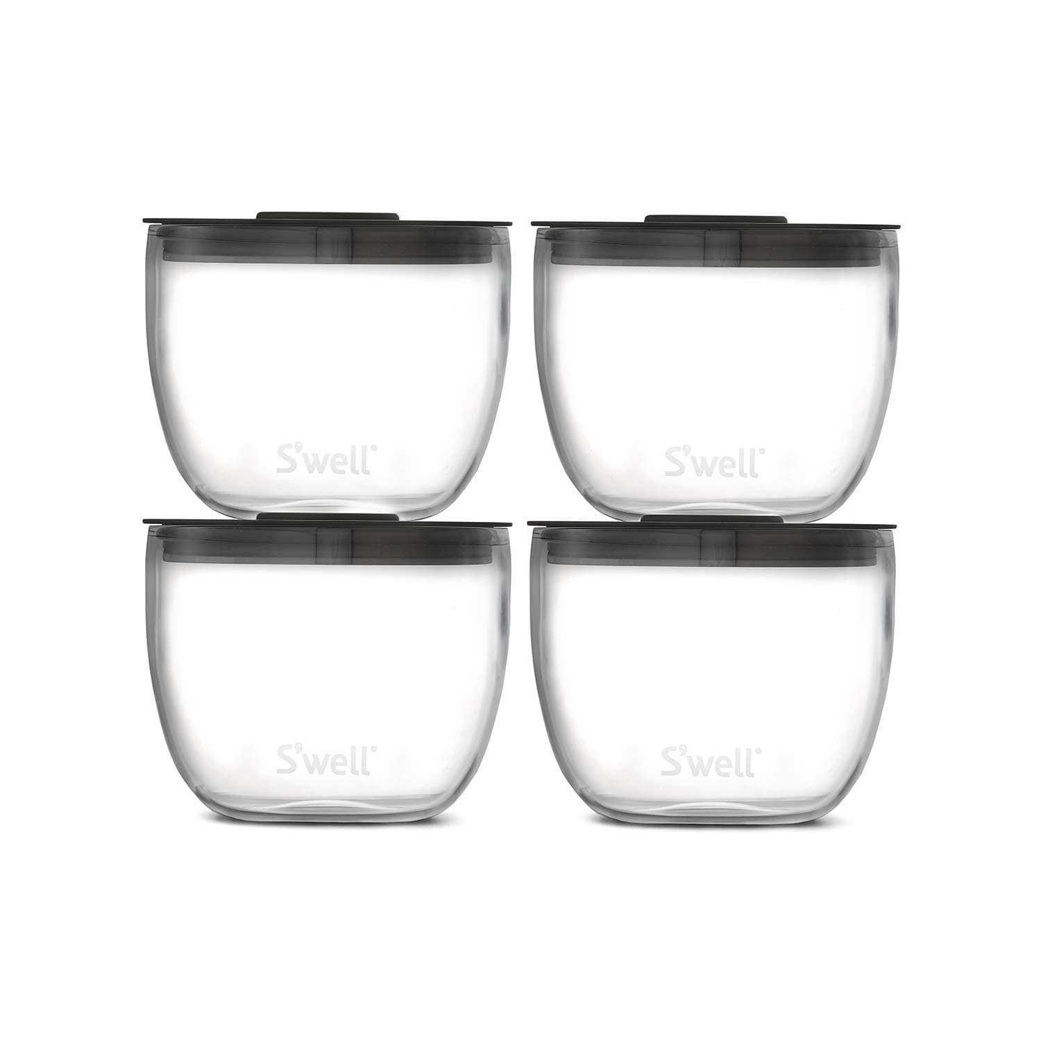 12oz Glass Prep Bowl Set of 4 for Easy Meal Prep, Black, Durable Tempered Glass, Nesting Design Compatible with 21.5oz S'well Eats Containers