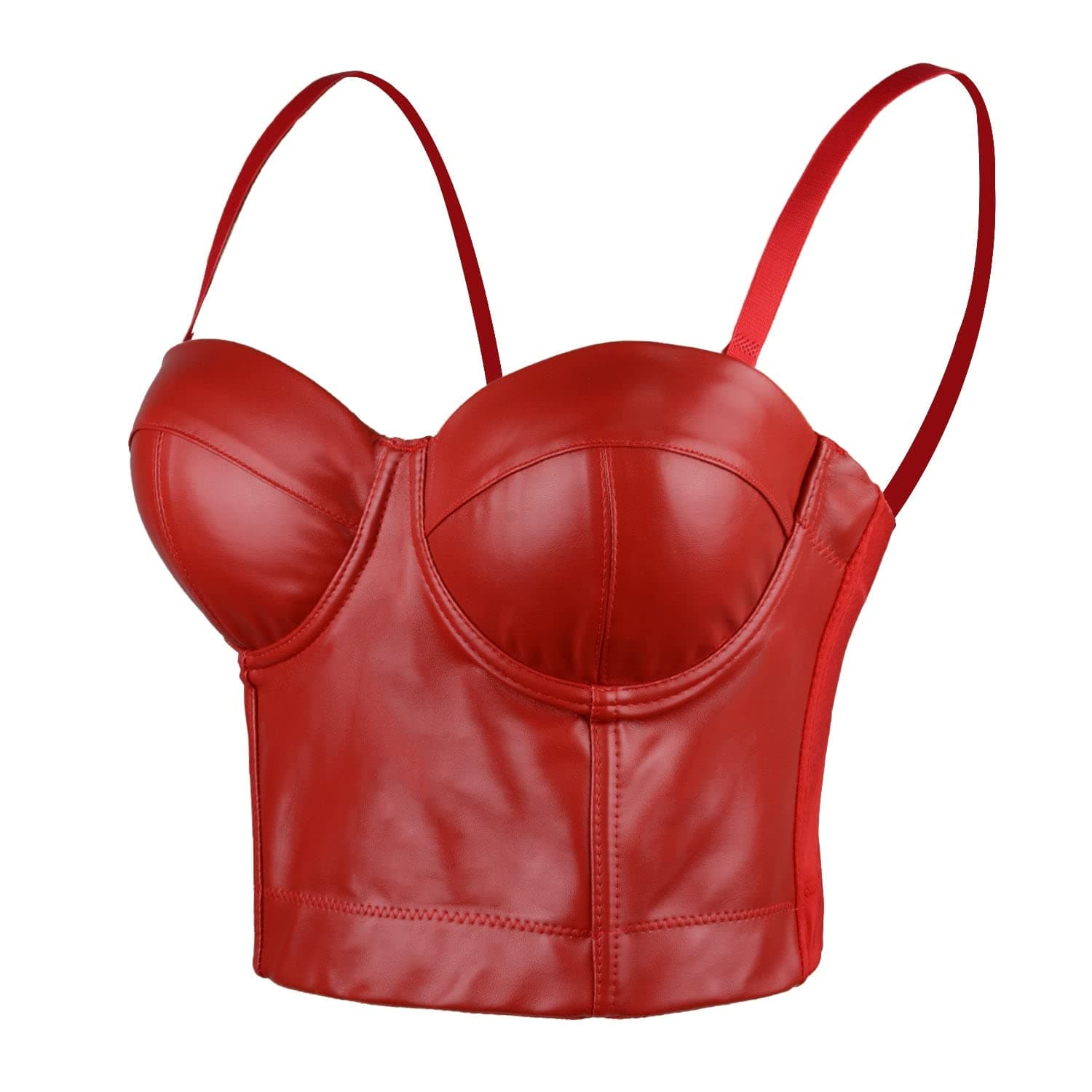 Faux Leather Bustier Crop Top Punk Women's Corset Top Bra Red
