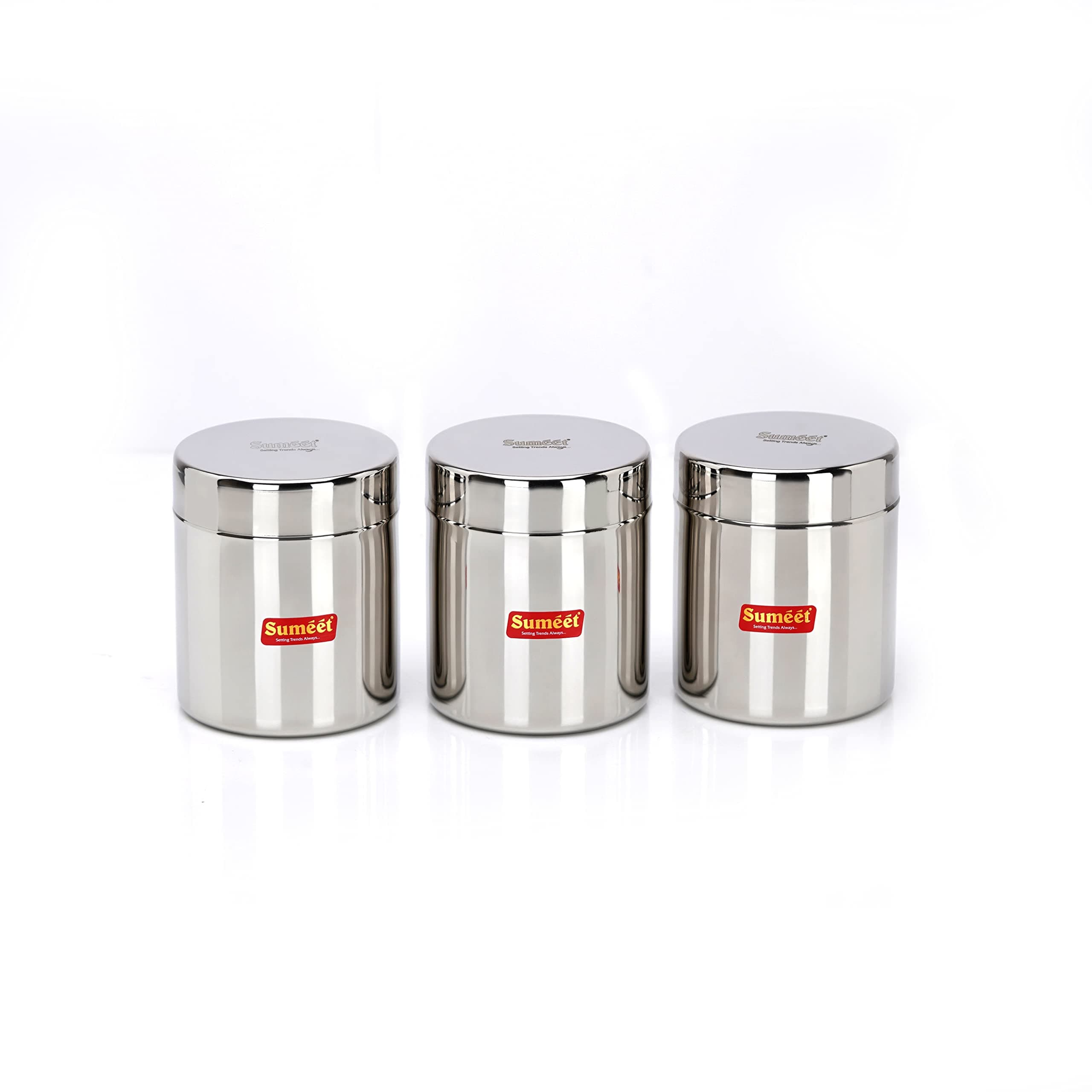 Stainless Steel Small Canisters/Jars/Ubha Dabba/Storage Containers set of 3Pcs, 350 Ml capacity each, 7.5cm Dia, Silver