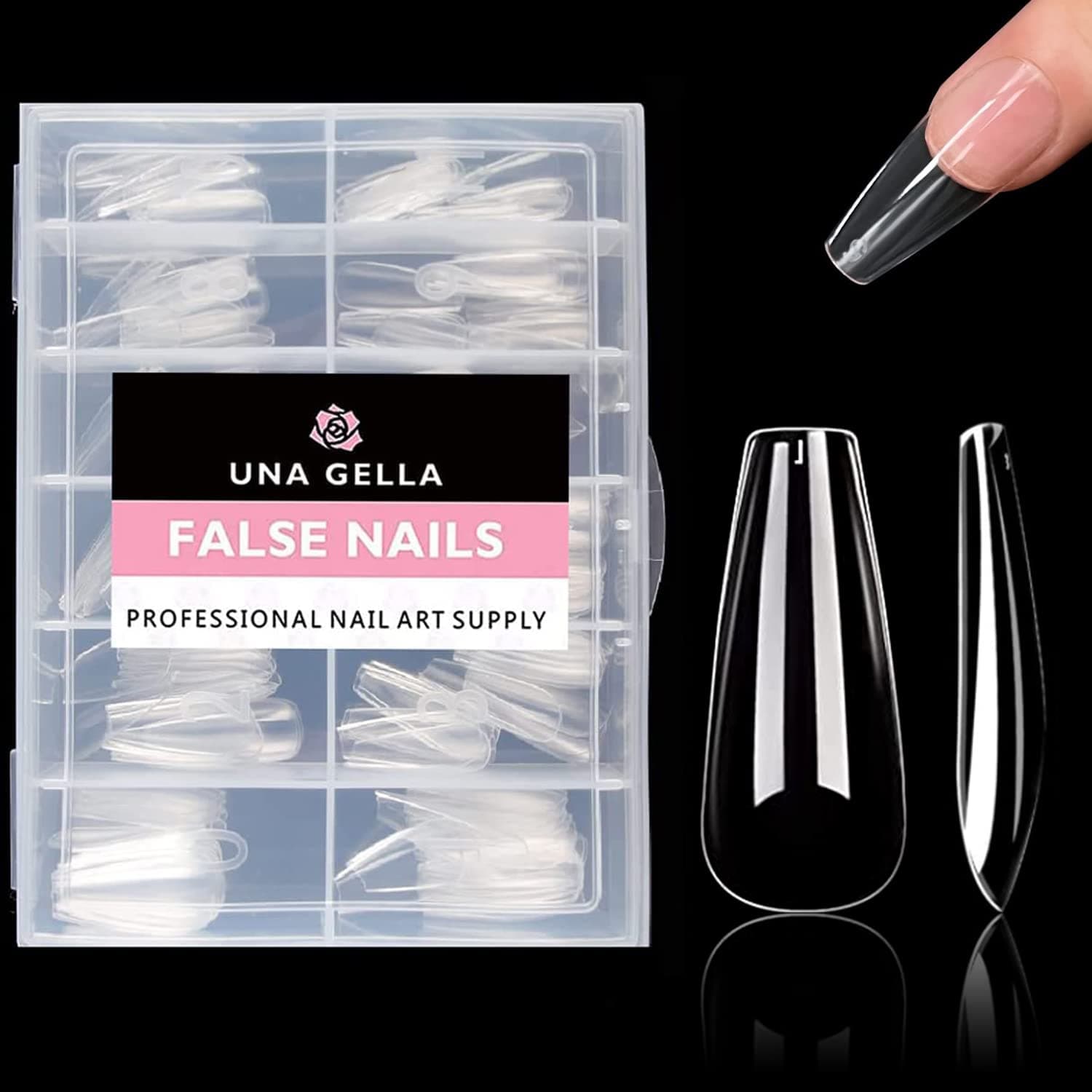 UNA GELLA Long Coffin Gel Nail Tips 504pcs 12 Sizes Clear Press on Nails Base Tips Coffin False Fake Tips Full Acrylic Nails Coffin Shaped For Nail Extension DIY Salon Soft Gel Tips