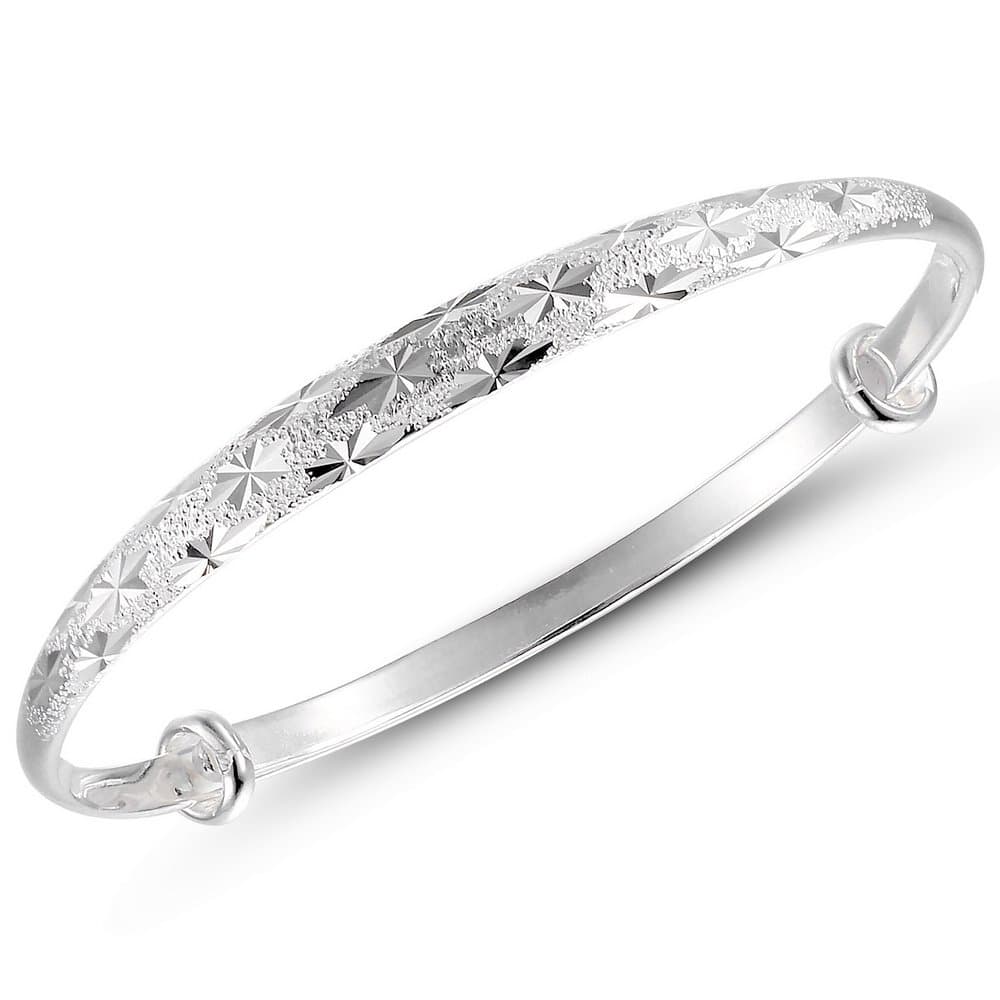 Merdia 990 Sterling Silver Adjustable Textured Bangle Bracelet (Mill Finish)