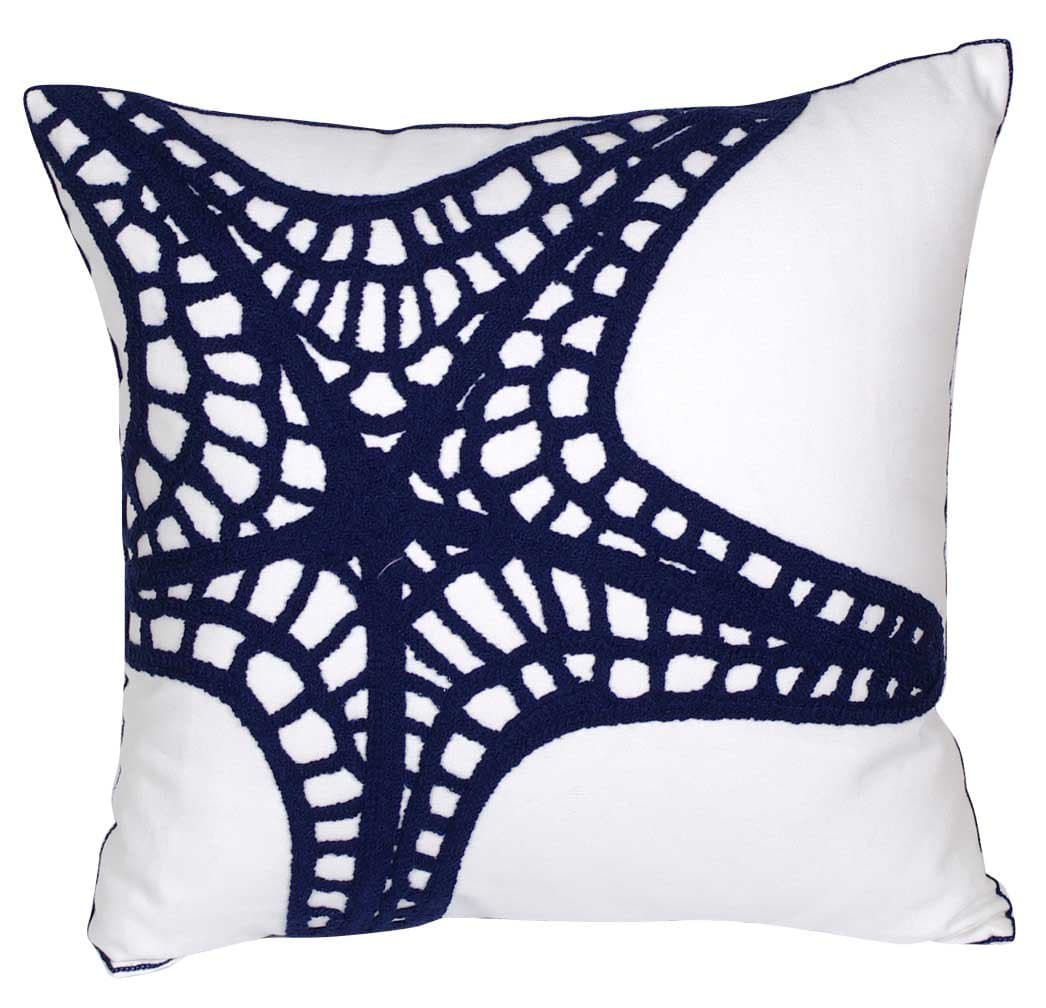 Embroidered Nautical Decor Pillow Cover,Square 18 Inches Decorative Canvas Pillow Cover for Nautical Style Deco by (Navy-Starfish-New)
