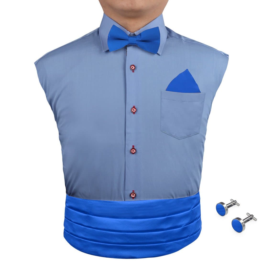 Blue Silk Pre-tied Bow Tie for Shirt for Marriage Hanky and Cummerbund Cufflinks Set with Box Cm1010 Blue