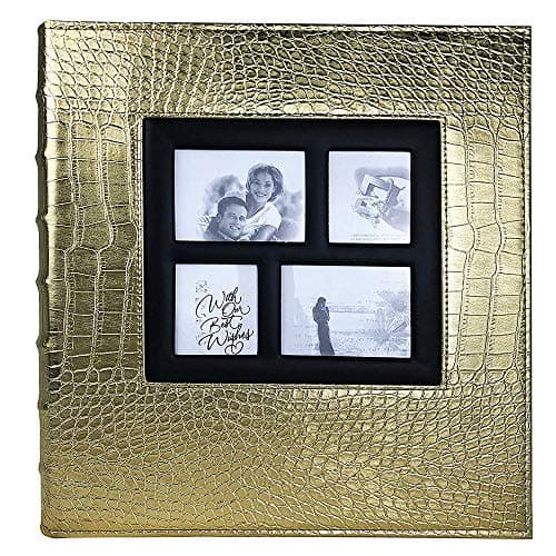 barsone Photo Album 600 Pockets, Large Capacity Leather Cover Sewn Bonded Wedding Family Photo Albums Holds 600 Horizontal and Vertical 4x6 Photos with Black Pages(Gold)