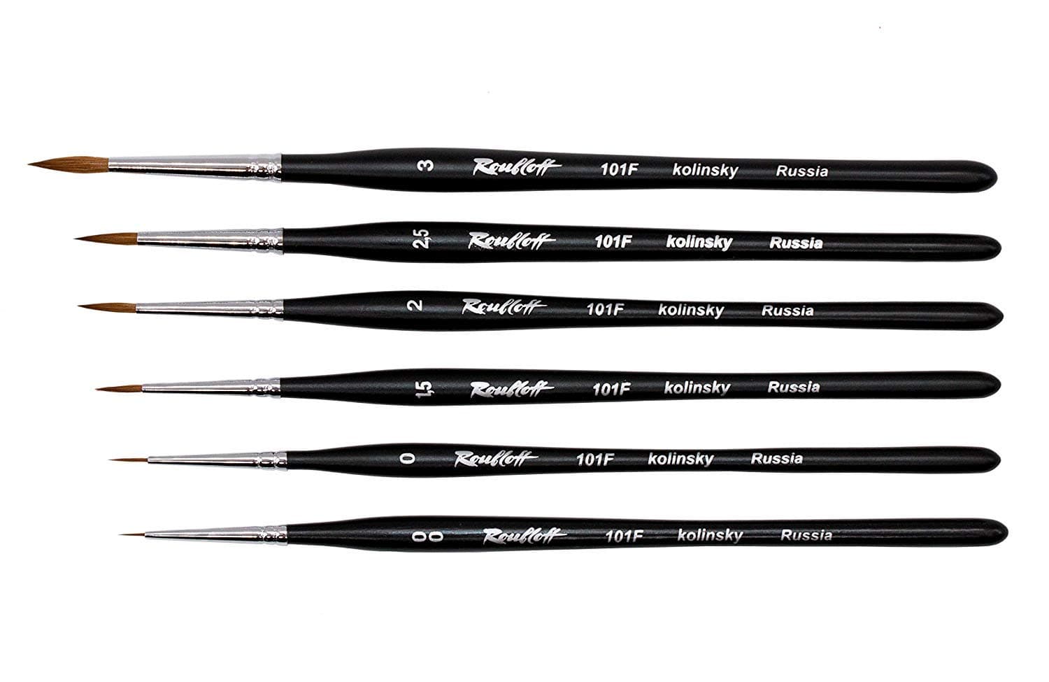 Professional Round Kolinsky Sable Paint Brush Set – Watercolor Acrylic Oil Gouache Painting Techniques – Short Matt Black Figured Handle (6 pcs - Long Tip)